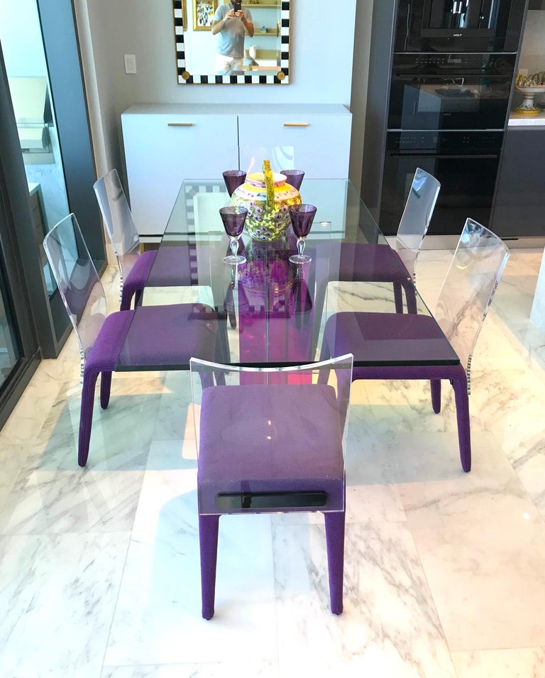Transparent Purple Dining Bench LeisureMod Dover Plastic