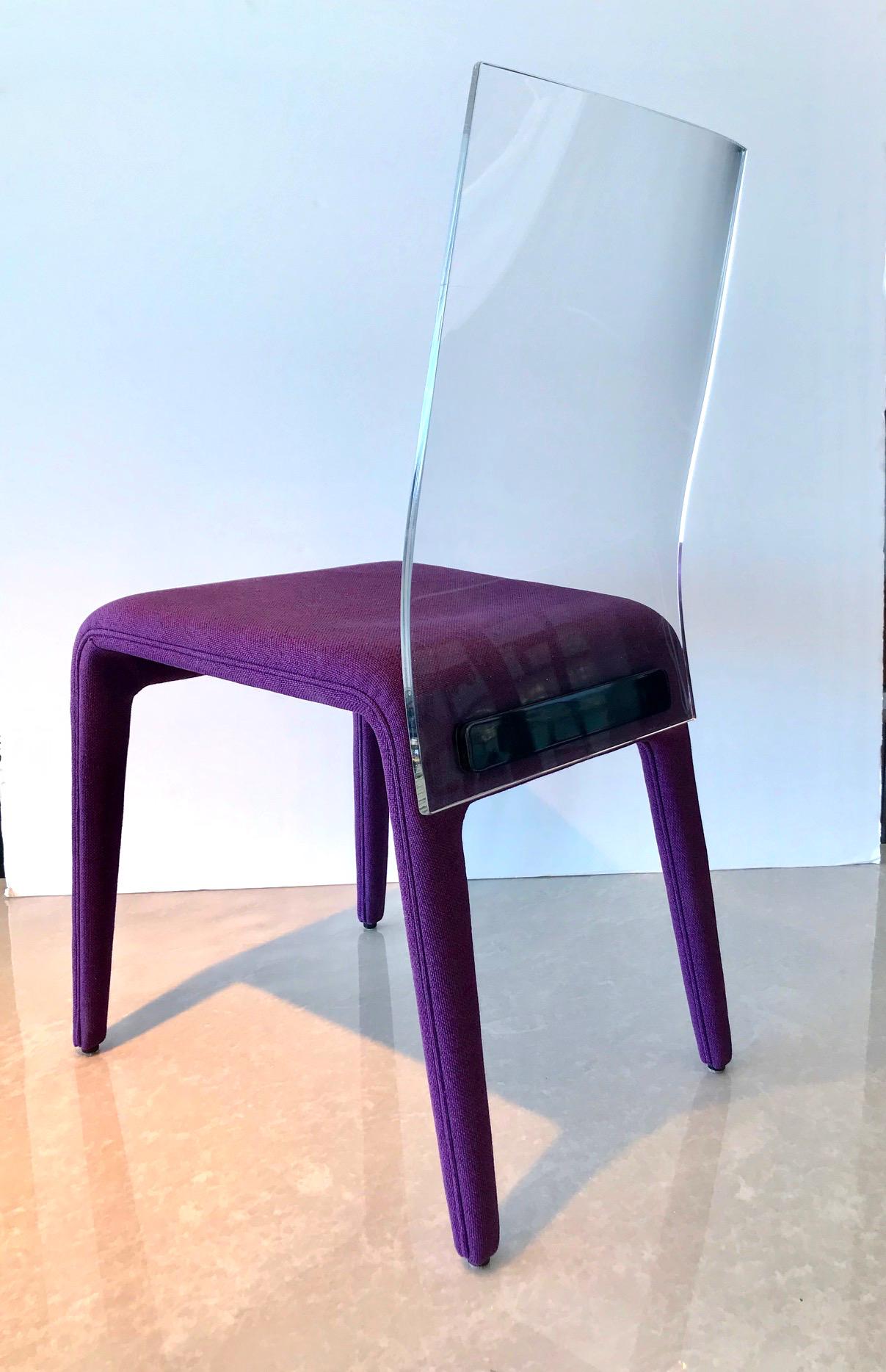 French Altuglass Dining Chairs in Purple Wool by Roche Bobois, Set of Six