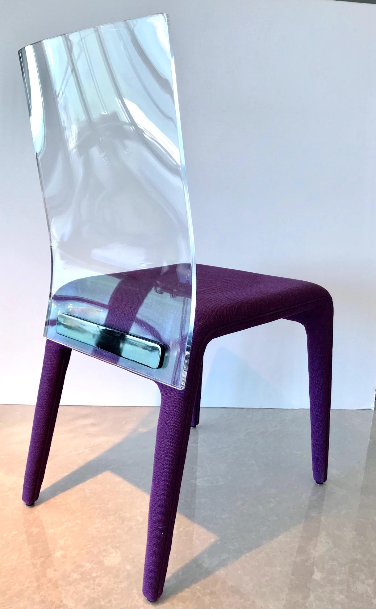 Contemporary Altuglass Dining Chairs in Purple Wool by Roche Bobois, Set of Six