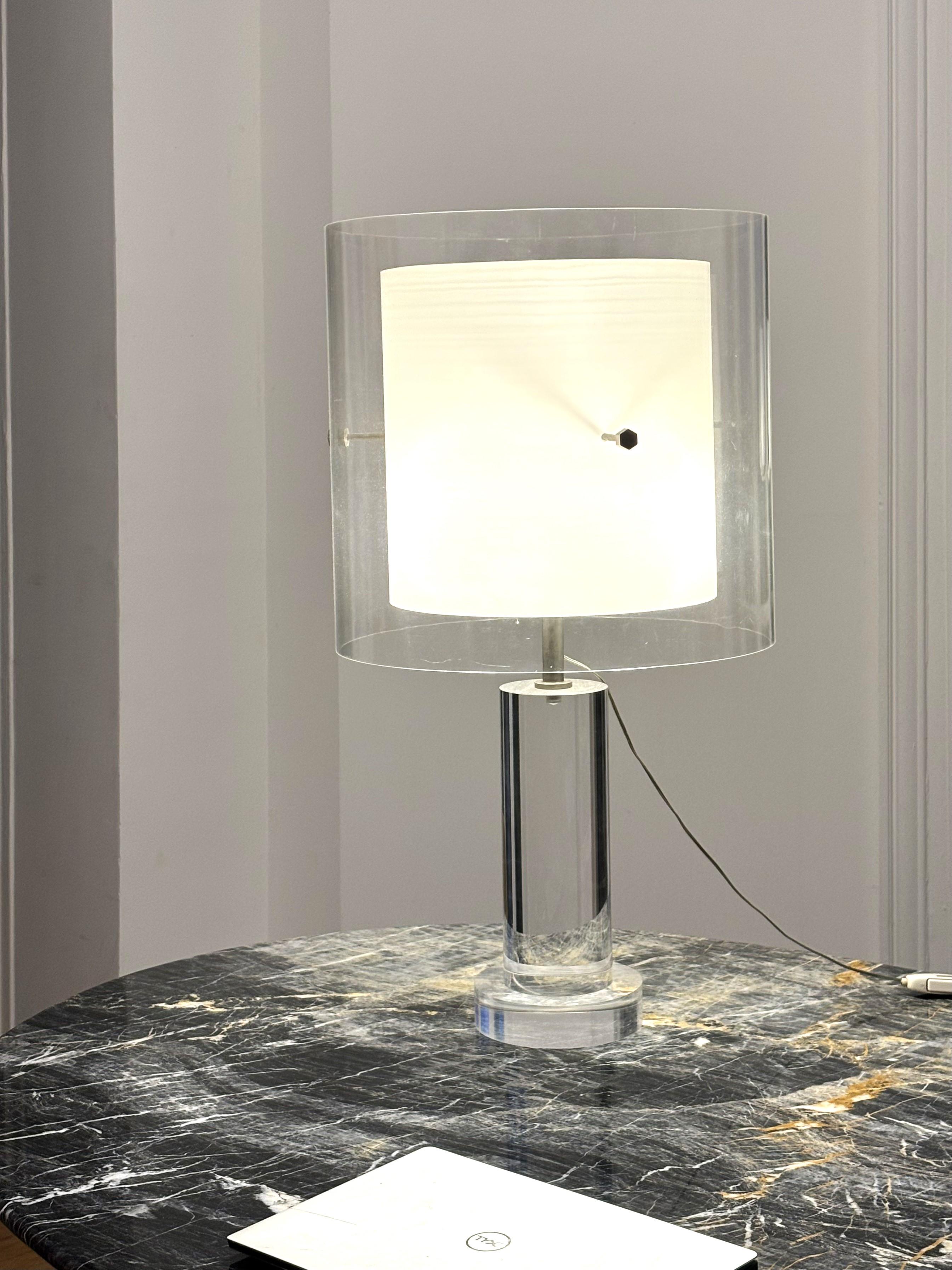 Late 20th Century Altuglass & Plexiglass large table lamp with double shade