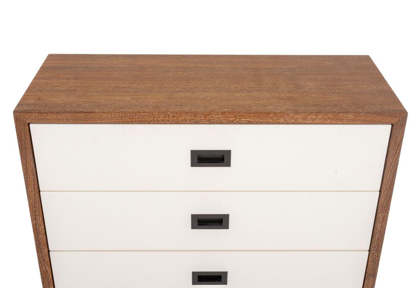 Altura Furniture Cerused Wood Chest of Three Drawers, with white faces, plaque label to top drawer. 32