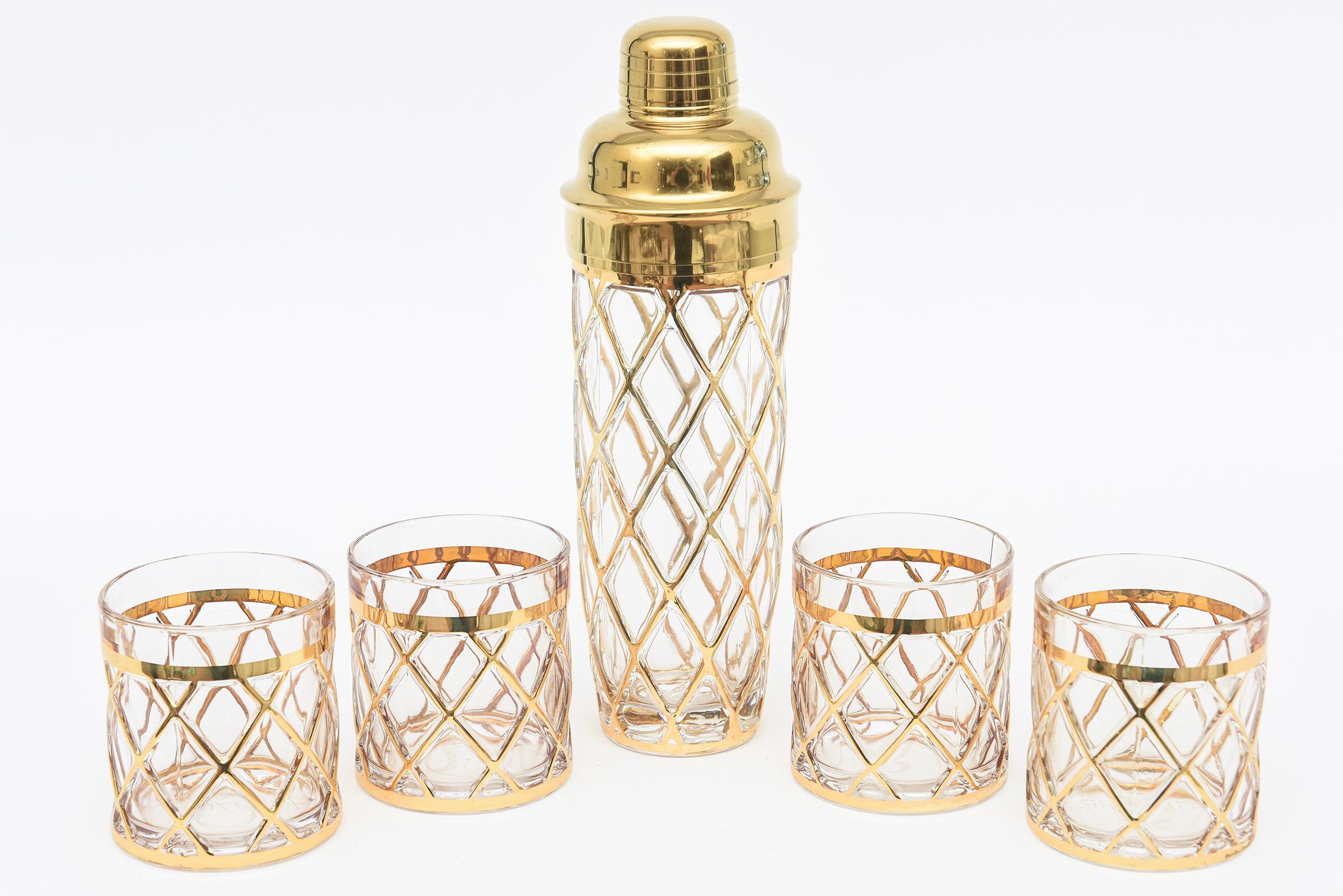 Altuzarra 18k Gold Plated Cocktail Shaker with Four Rock Glasses Barware 4