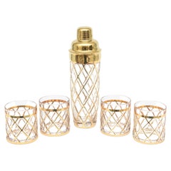 Altuzarra 18k Gold Plated Cocktail Shaker with Four Rock Glasses Barware