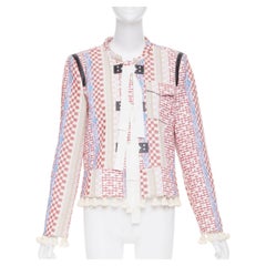 ALTUZARRA 2016 Runway Ghianda geometric check weave pompom jacket FR42 L