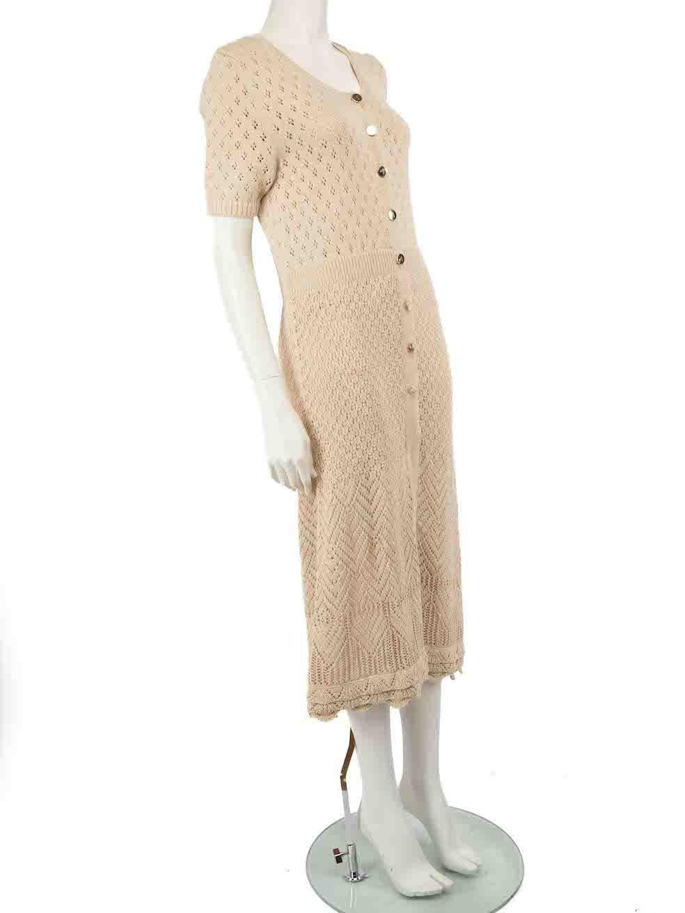 CONDITION is Very good. Hardly any visible wear to dress is evident on this used Altuzarra designer resale item.
 
 
 
 Details
 
 
 Beige
 
 Cotton
 
 Midi dress
 
 Knitted and stretchy
 
 Round neckline
 
 Short sleeves
 
 Crochet zig zag pattern

