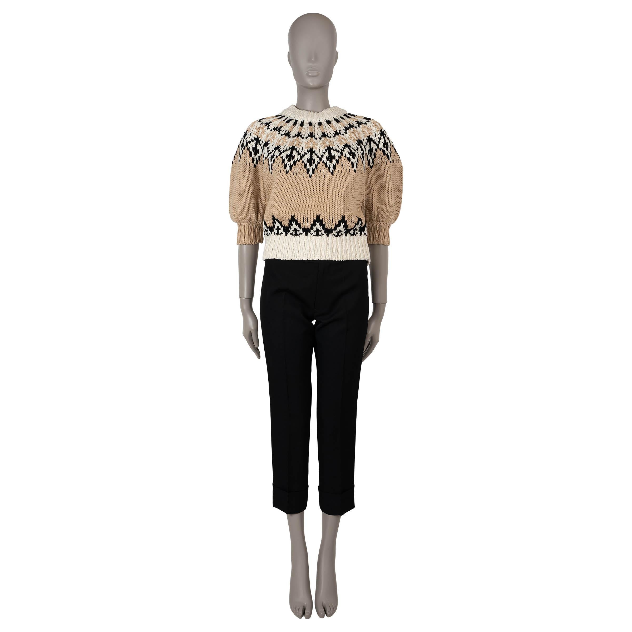 ALTUZARRA beige cotton 2025 MARTY FAIRE ISLE PUFF SLEEVE Sweater XS In Excellent Condition In Zürich, CH
