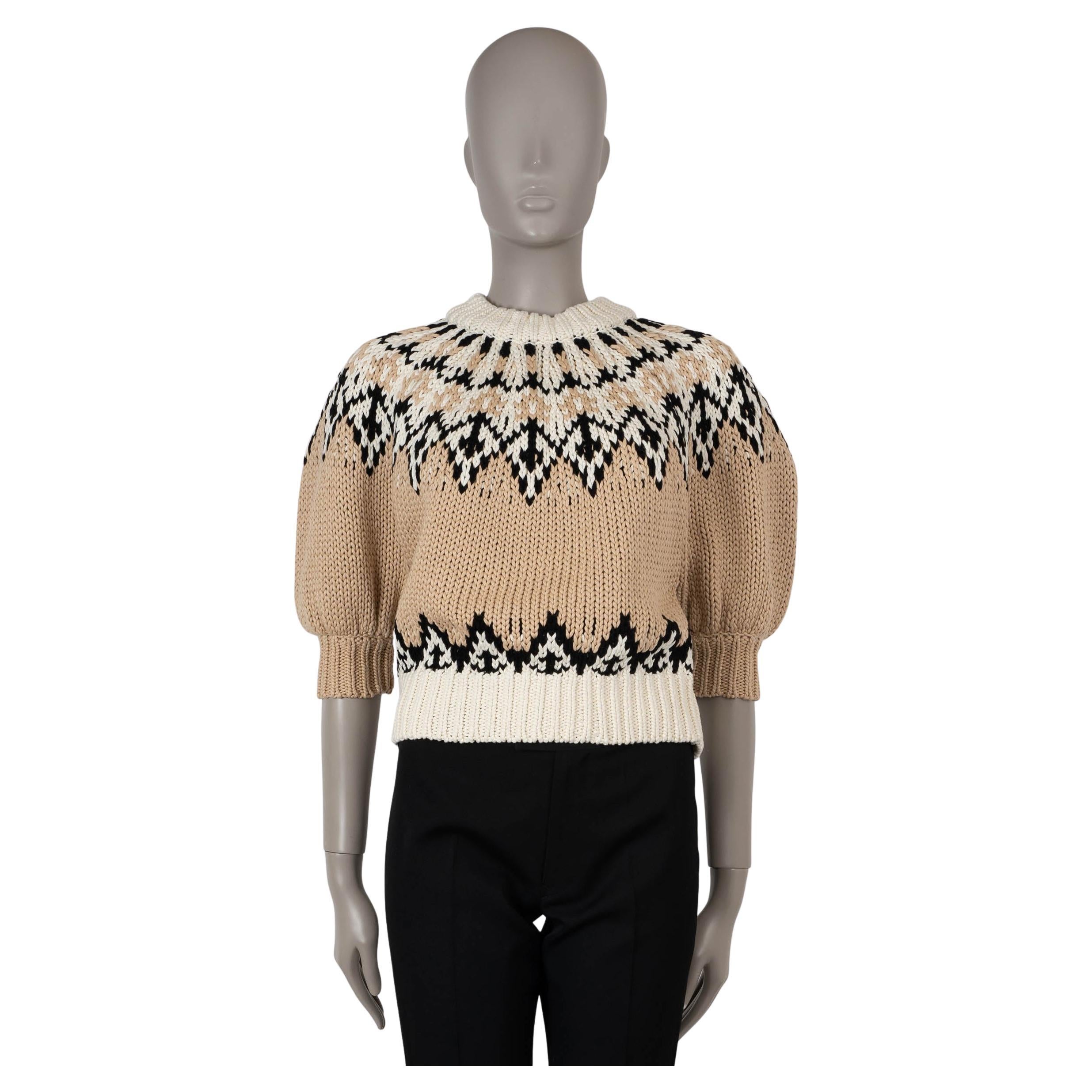 ALTUZARRA beige cotton 2025 MARTY FAIRE ISLE PUFF SLEEVE Sweater XS