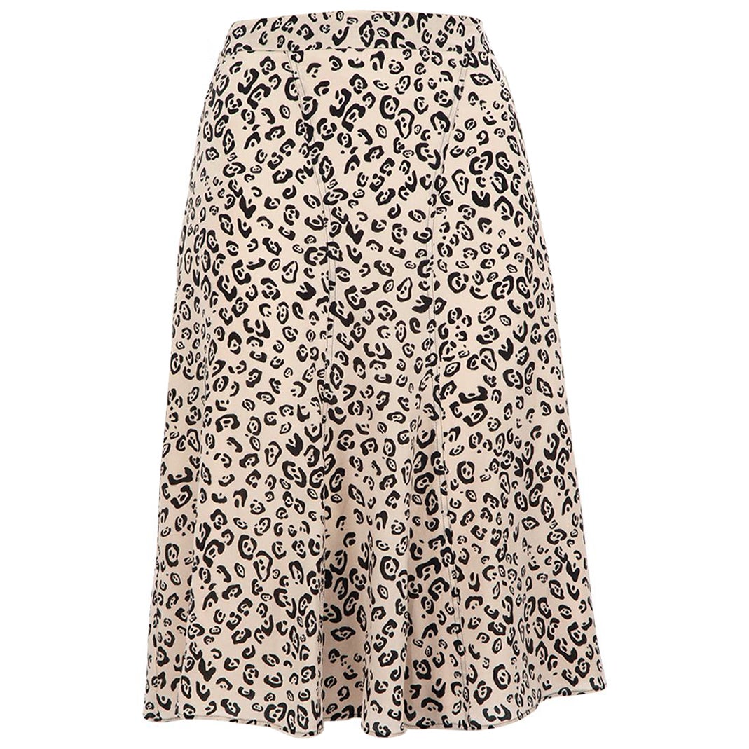 Altuzarra Gonna midi in seta beige con stampa leopardo taglia M. in vendita