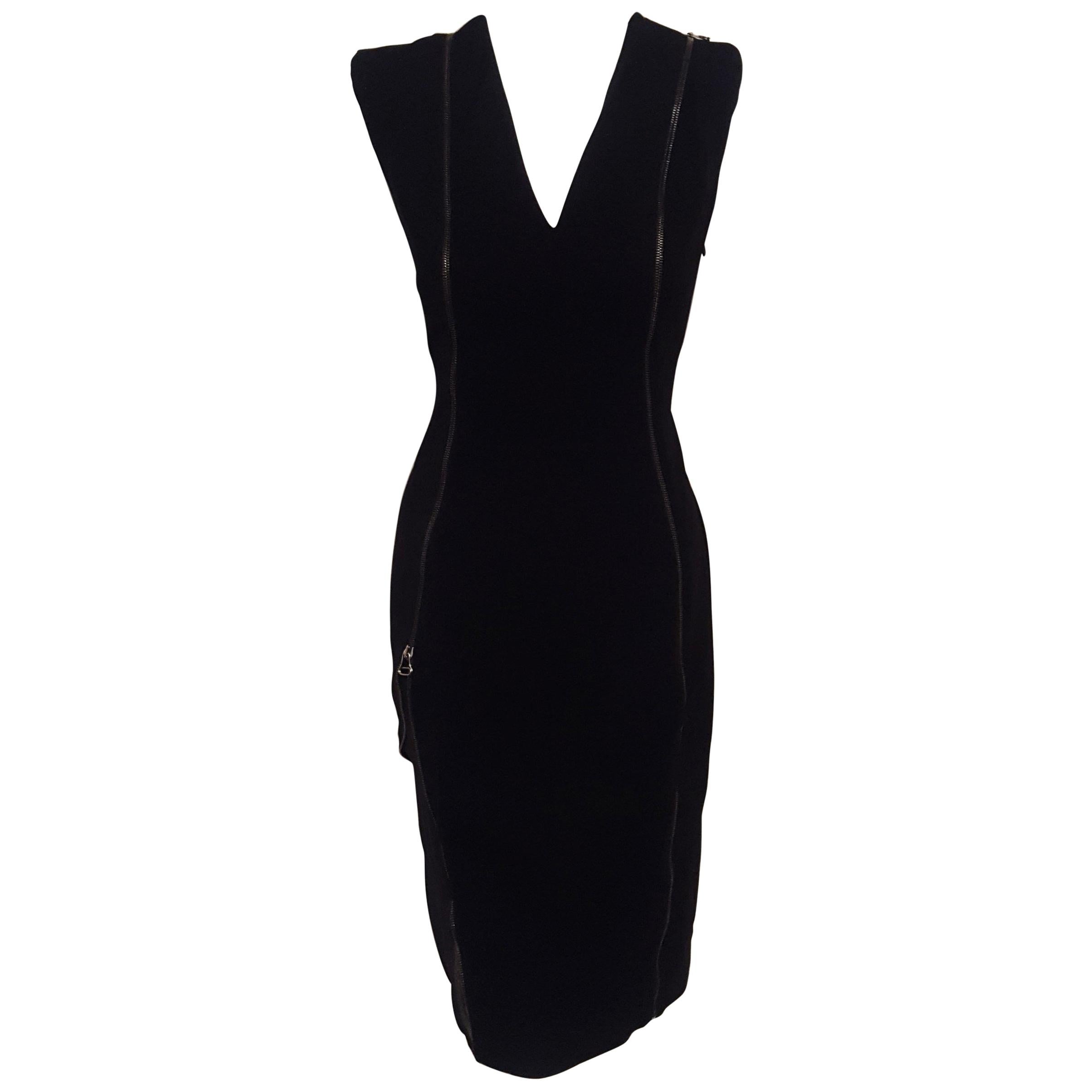 Altuzarra Black Dress With Faux Zippers and Cap Sleeves 42 EU For Sale