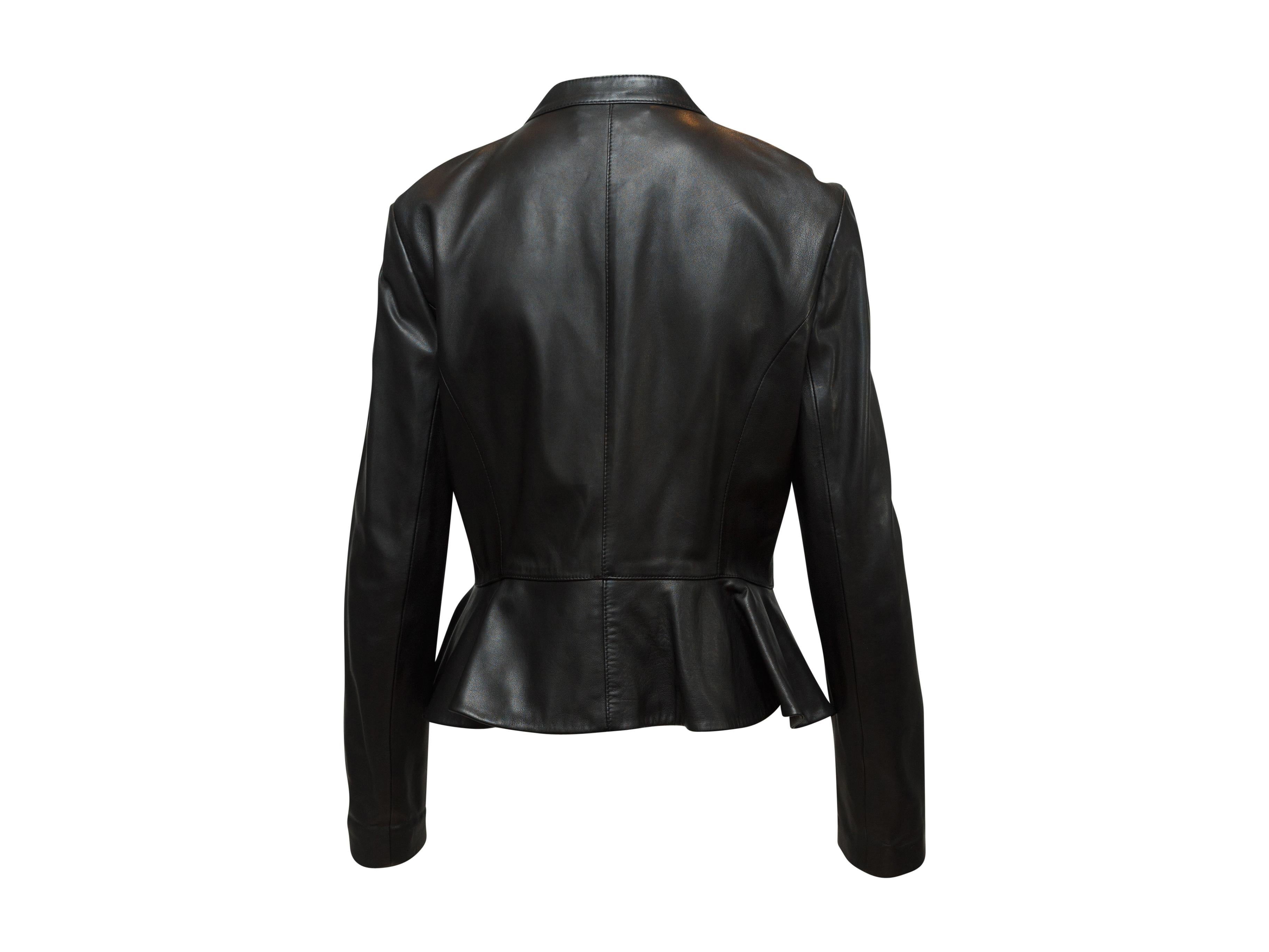 Altuzarra Black Fitted Leather Ruffle-Trimmed Jacket In Good Condition In New York, NY