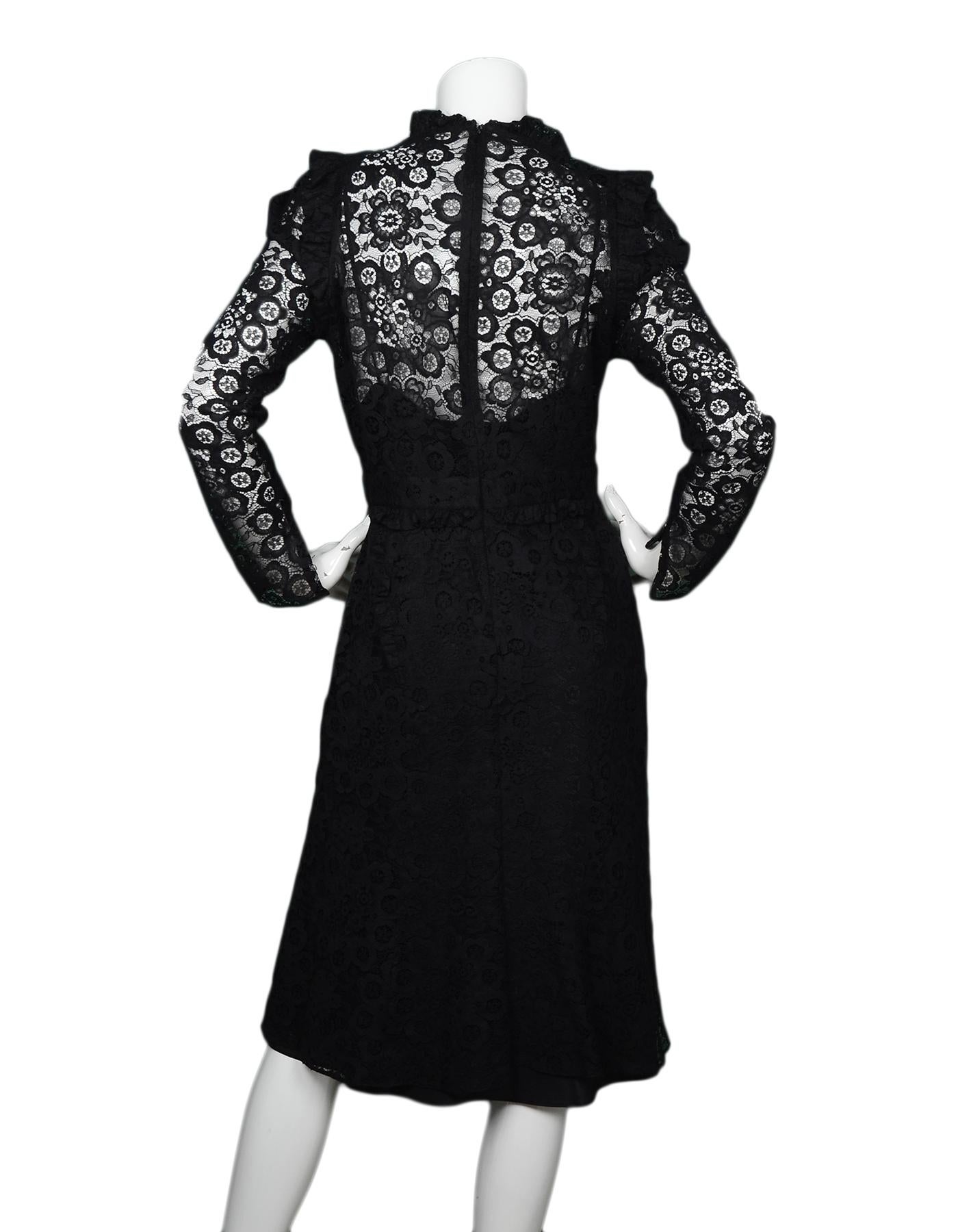 Altuzarra Black Lace Longsleeve Ruffle Dress W/ Slip Sz 42 In Excellent Condition In New York, NY