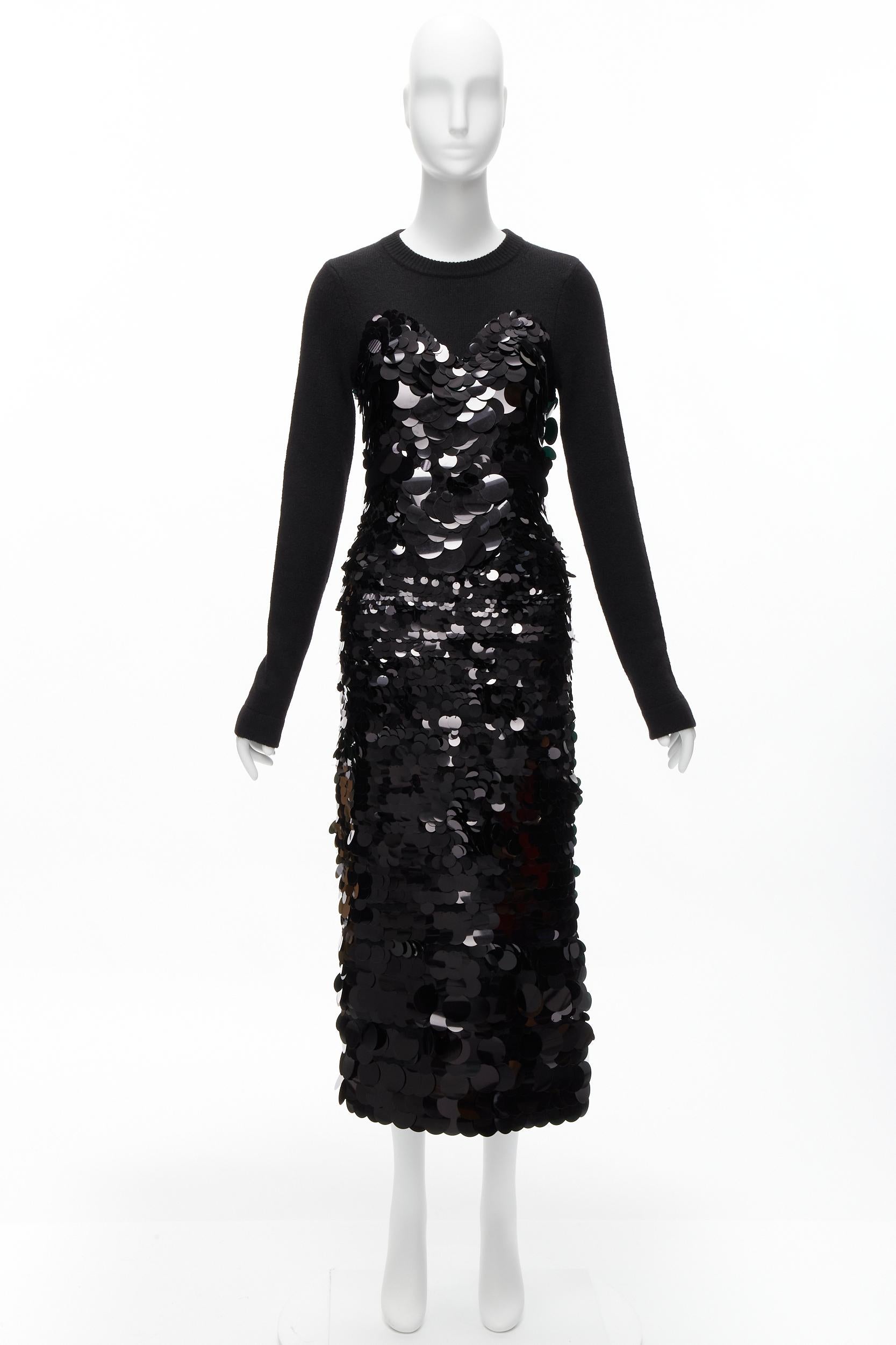 ALTUZARRA black merino wool knit gradient pailette cocktail dress XS For Sale 5
