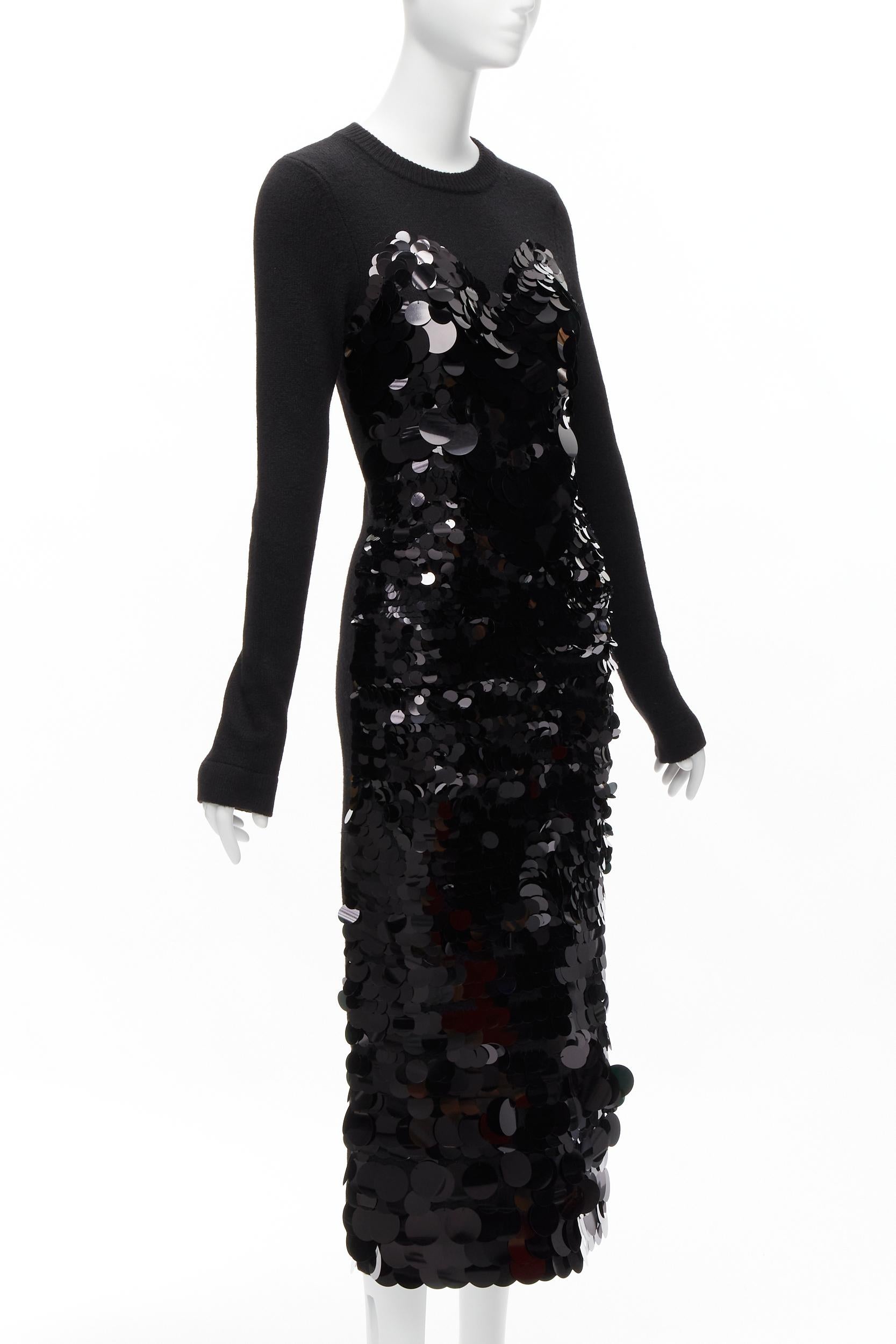 Black ALTUZARRA black merino wool knit gradient pailette cocktail dress XS For Sale