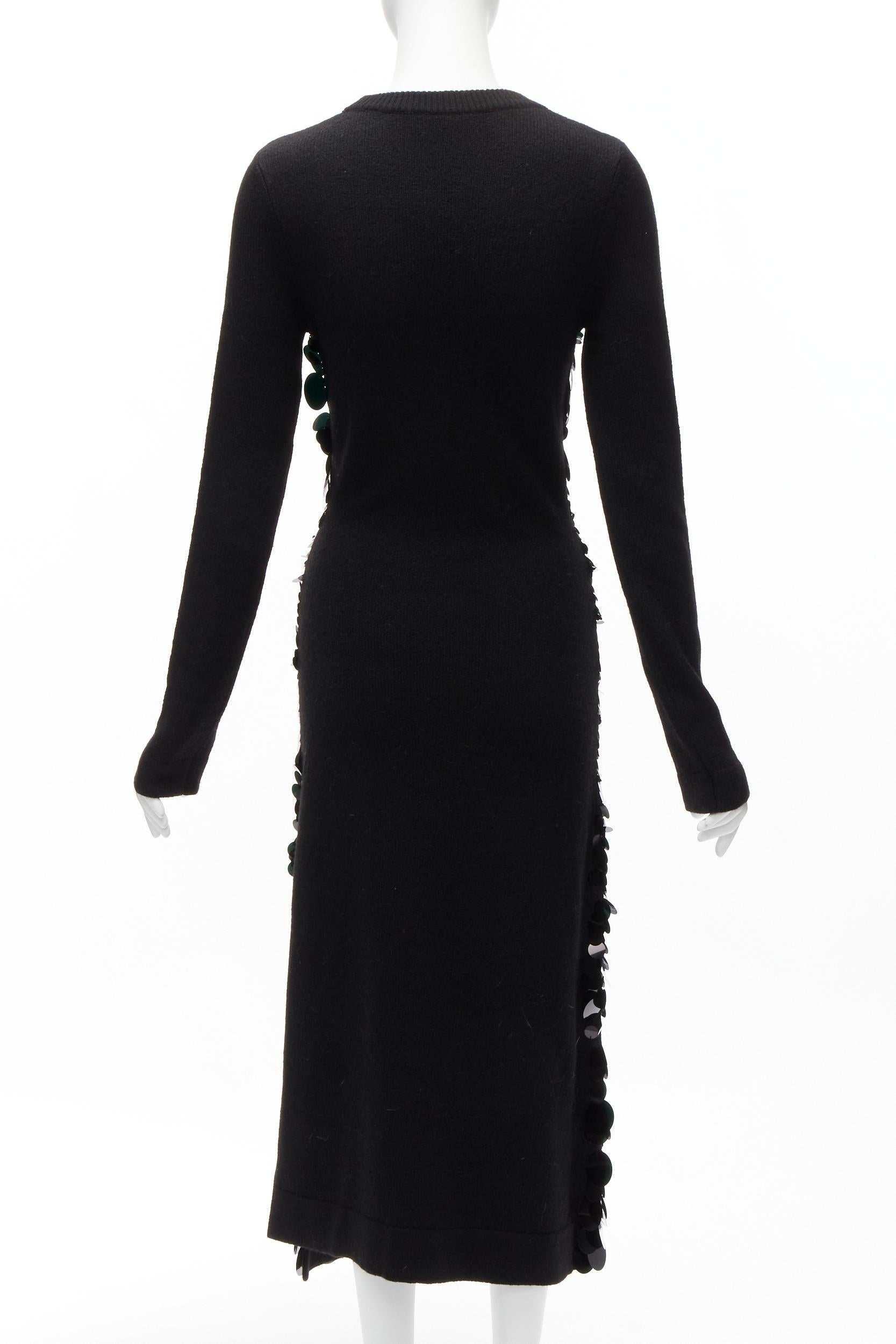 Women's ALTUZARRA black merino wool knit gradient pailette cocktail dress XS For Sale