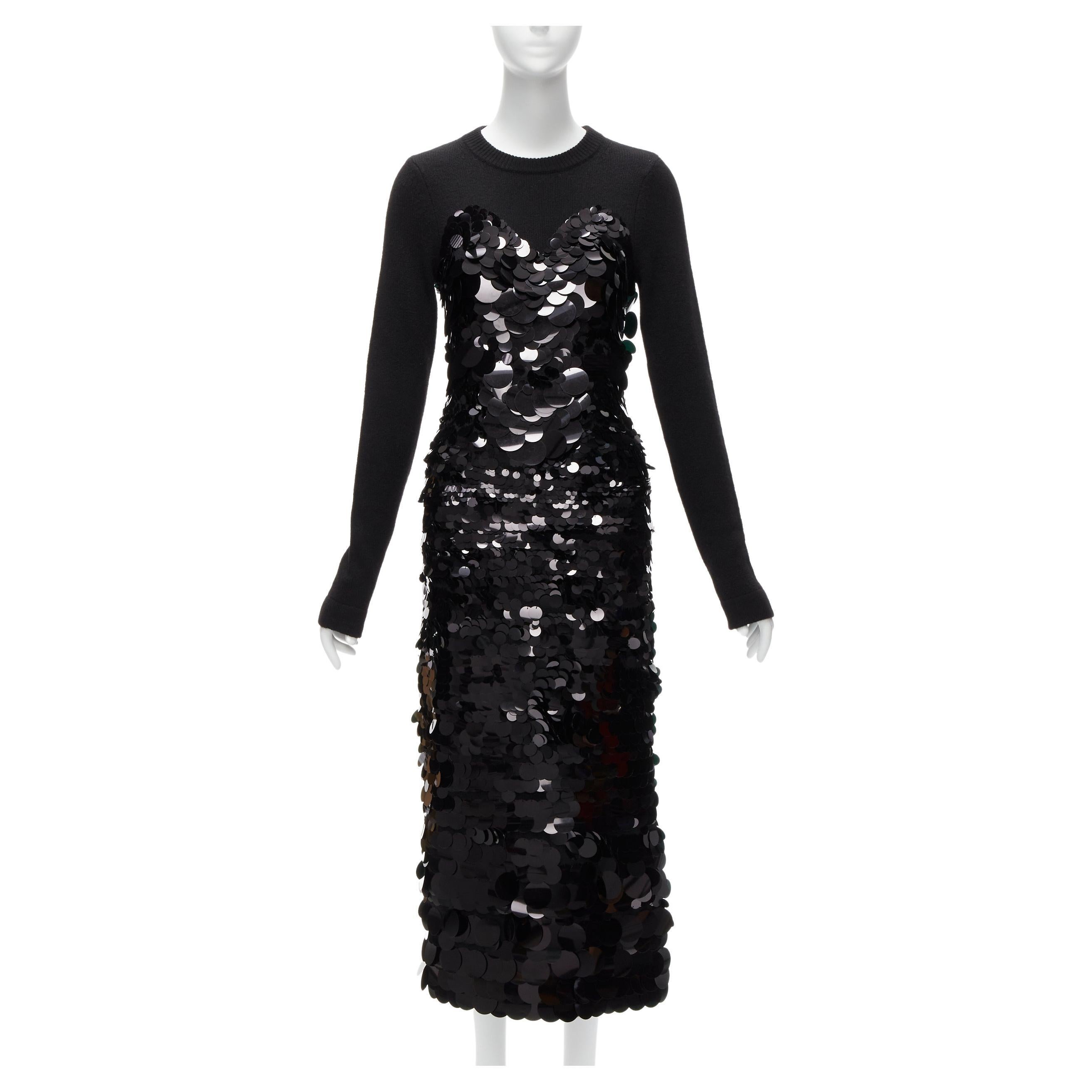 ALTUZARRA black merino wool knit gradient pailette cocktail dress XS For Sale