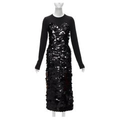 Used ALTUZARRA black merino wool knit gradient pailette cocktail dress XS