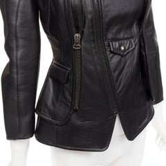 ALTUZARRA black nappa leather double collar deconstructed biker jacket FR34 XS