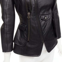 ALTUZARRA black nappa leather double collar deconstructed biker jacket FR34 XS