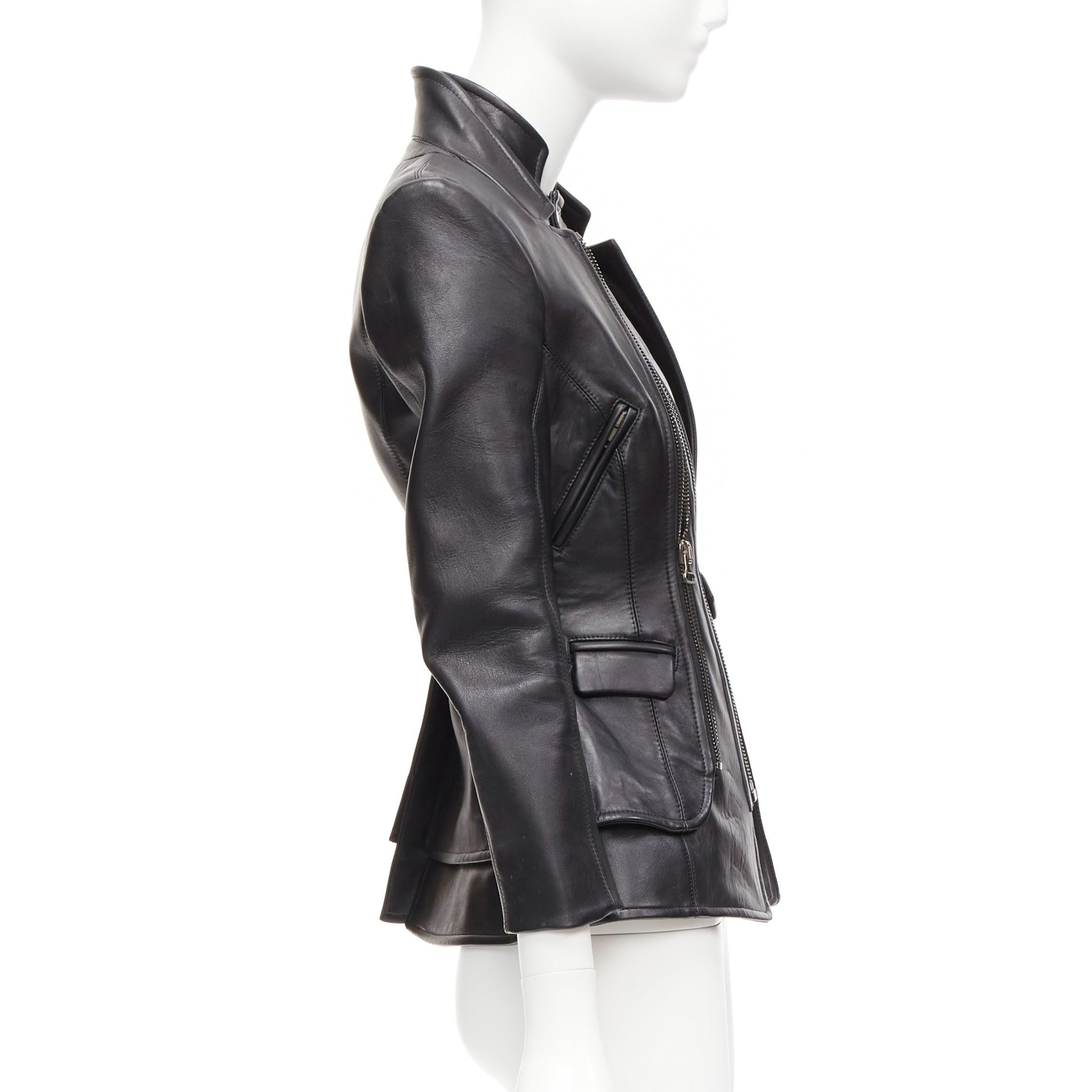 ALTUZARRA black nappa leather double collar deconstructed biker jacket FR34 XS For Sale 1