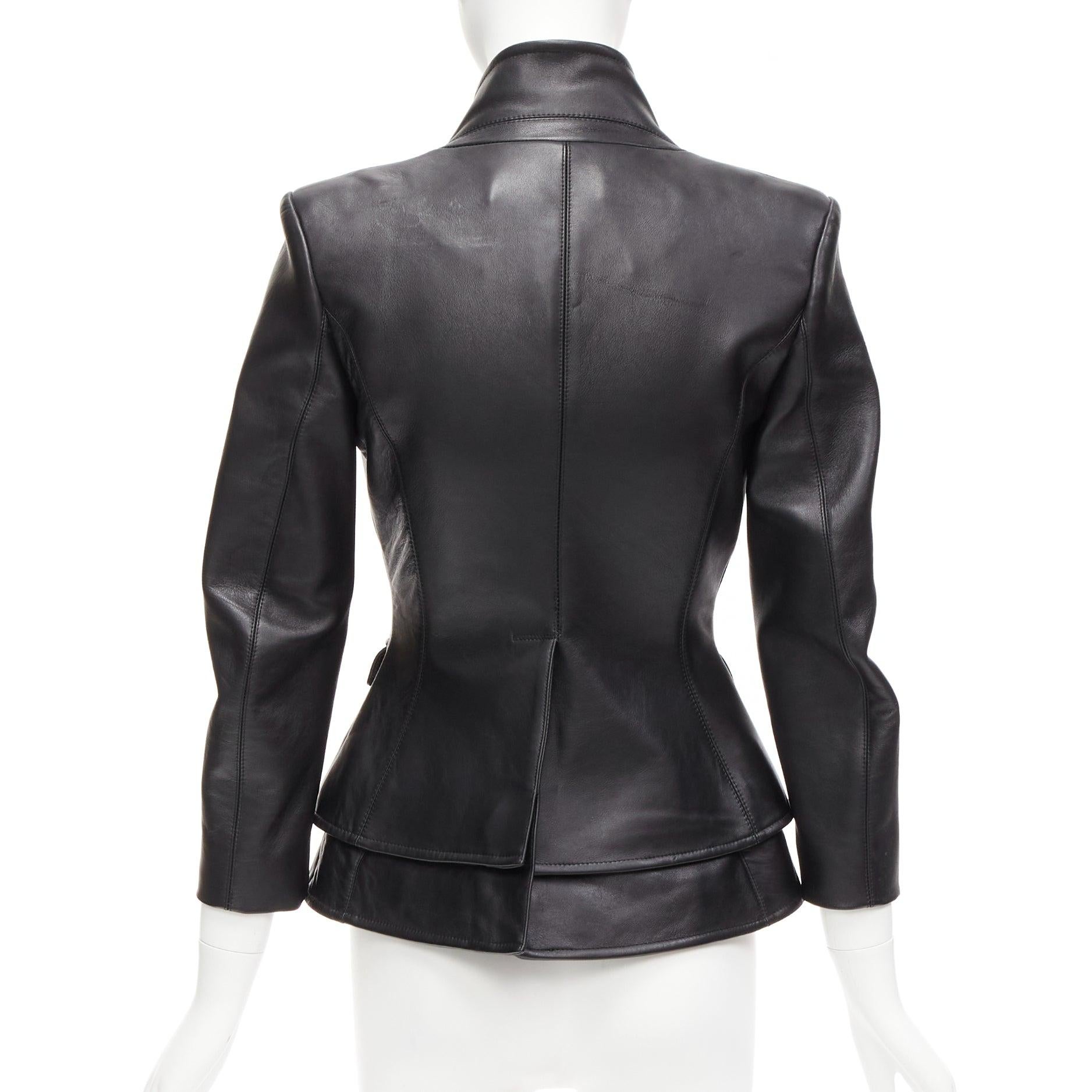ALTUZARRA black nappa leather double collar deconstructed biker jacket FR34 XS For Sale 2