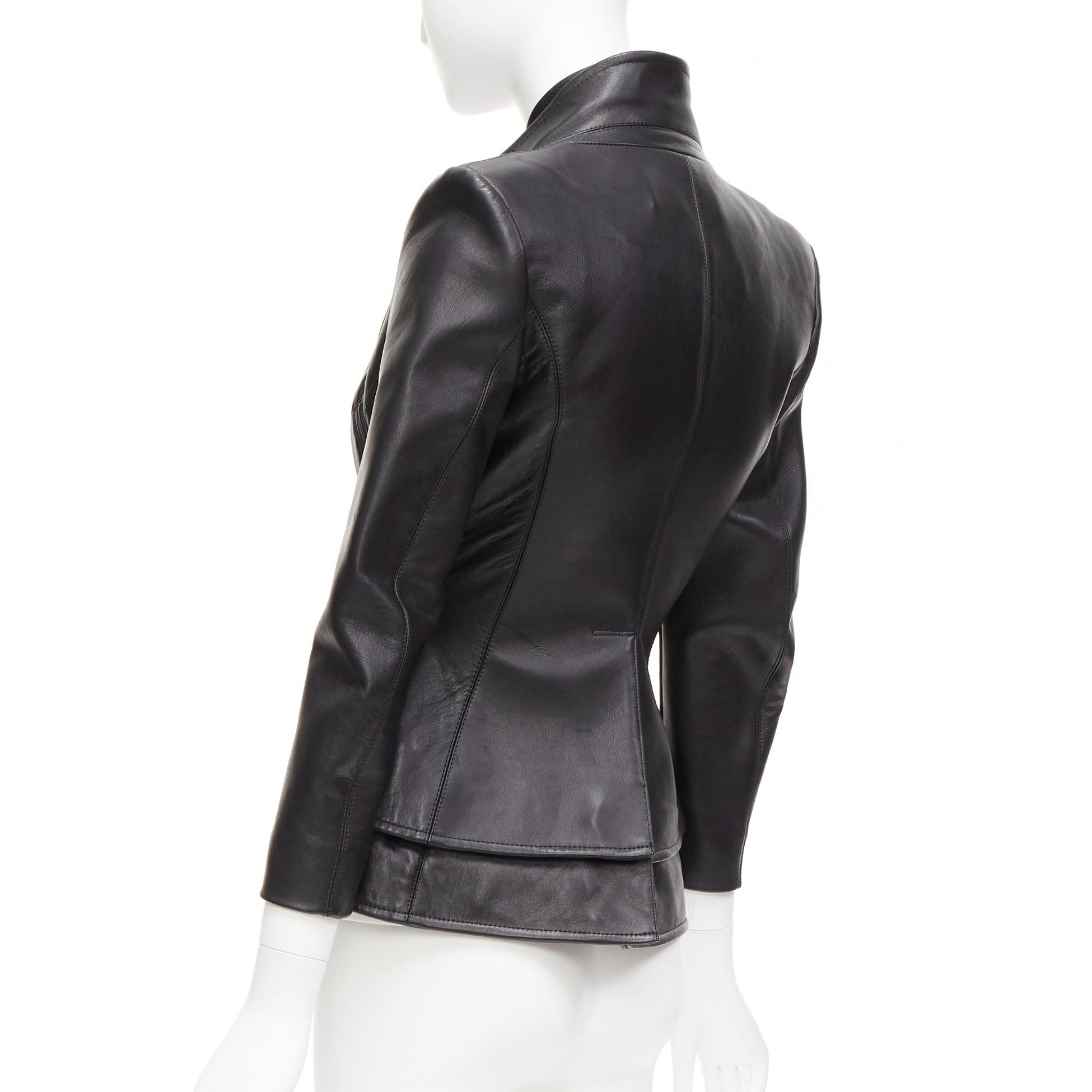 ALTUZARRA black nappa leather double collar deconstructed biker jacket FR34 XS For Sale 3