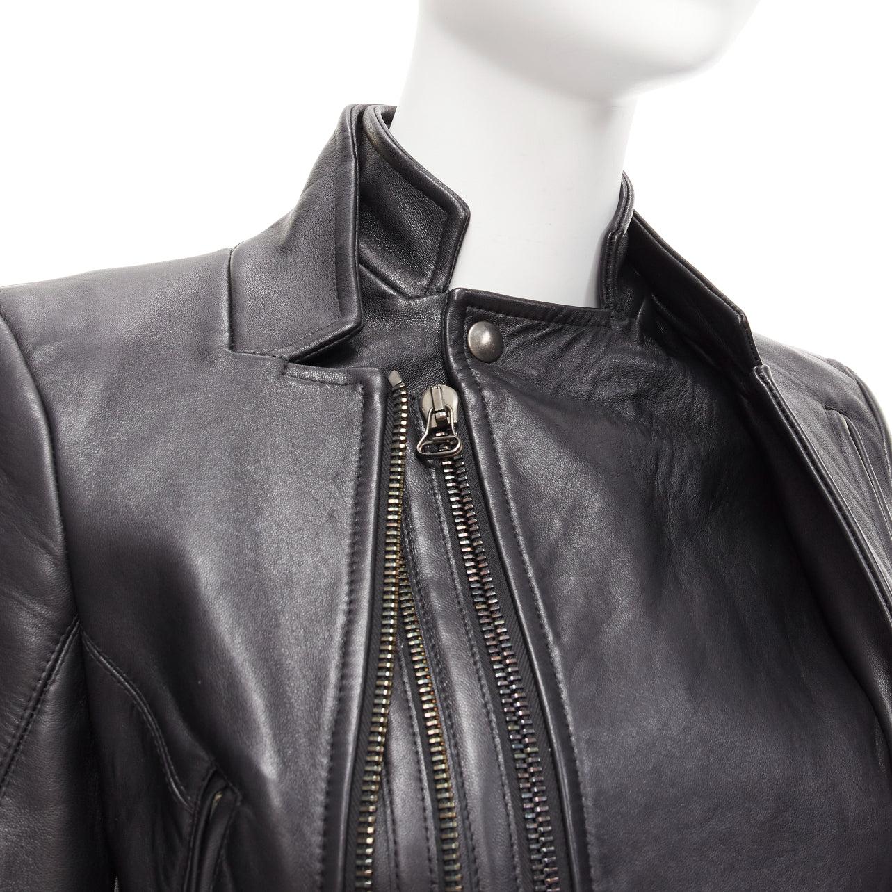 ALTUZARRA black nappa leather double collar deconstructed biker jacket FR34 XS For Sale 4