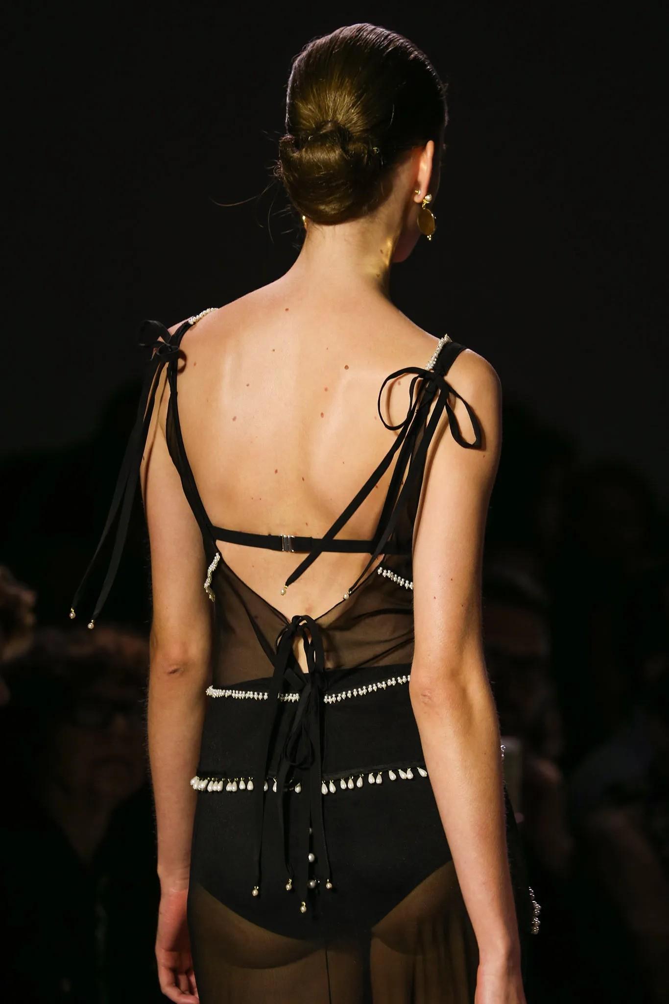 ALTUZARRA black silk 2015 GABRIELI PEARL MESH Dress 34 XS For Sale 5