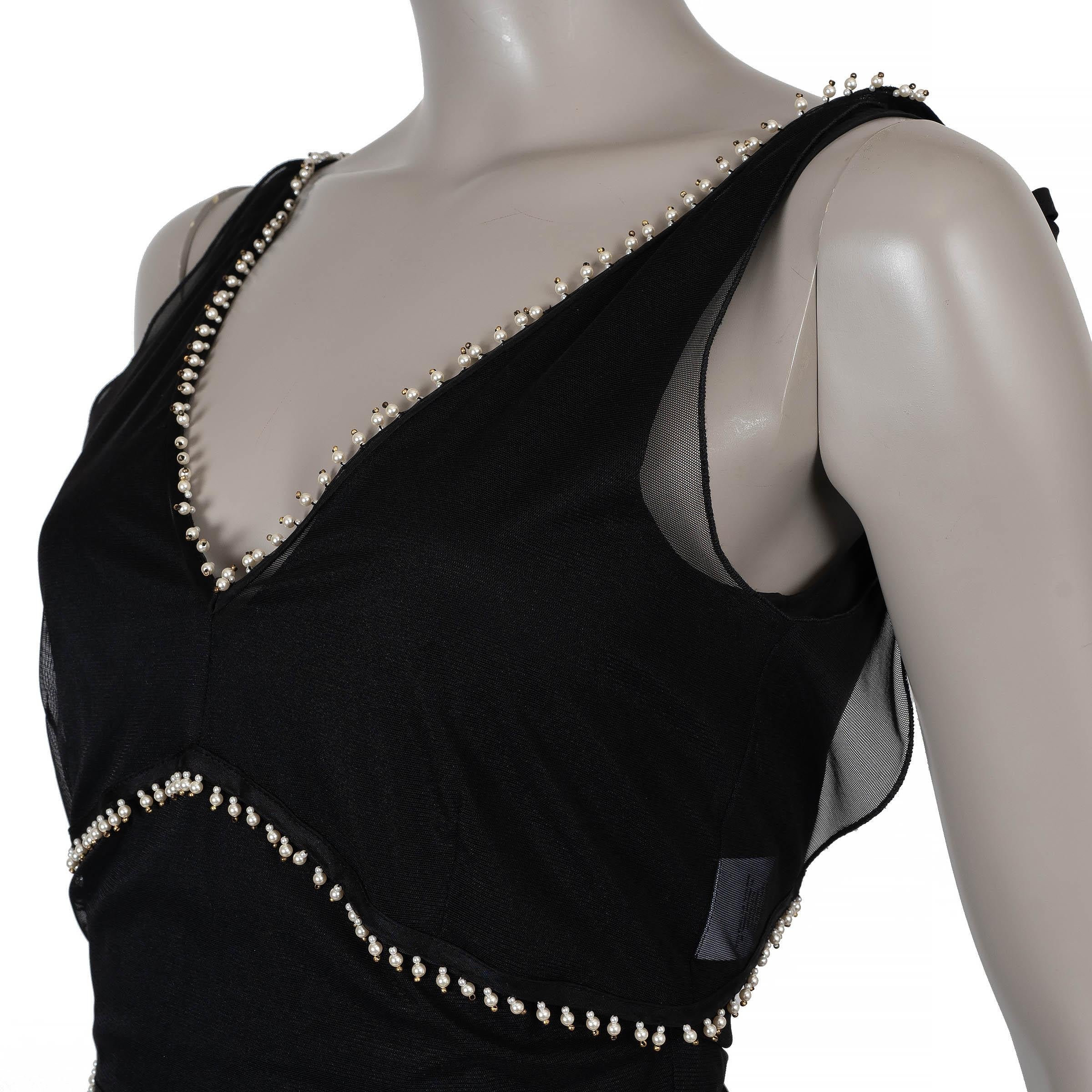 Women's ALTUZARRA black silk 2015 GABRIELI PEARL MESH Dress 34 XS For Sale