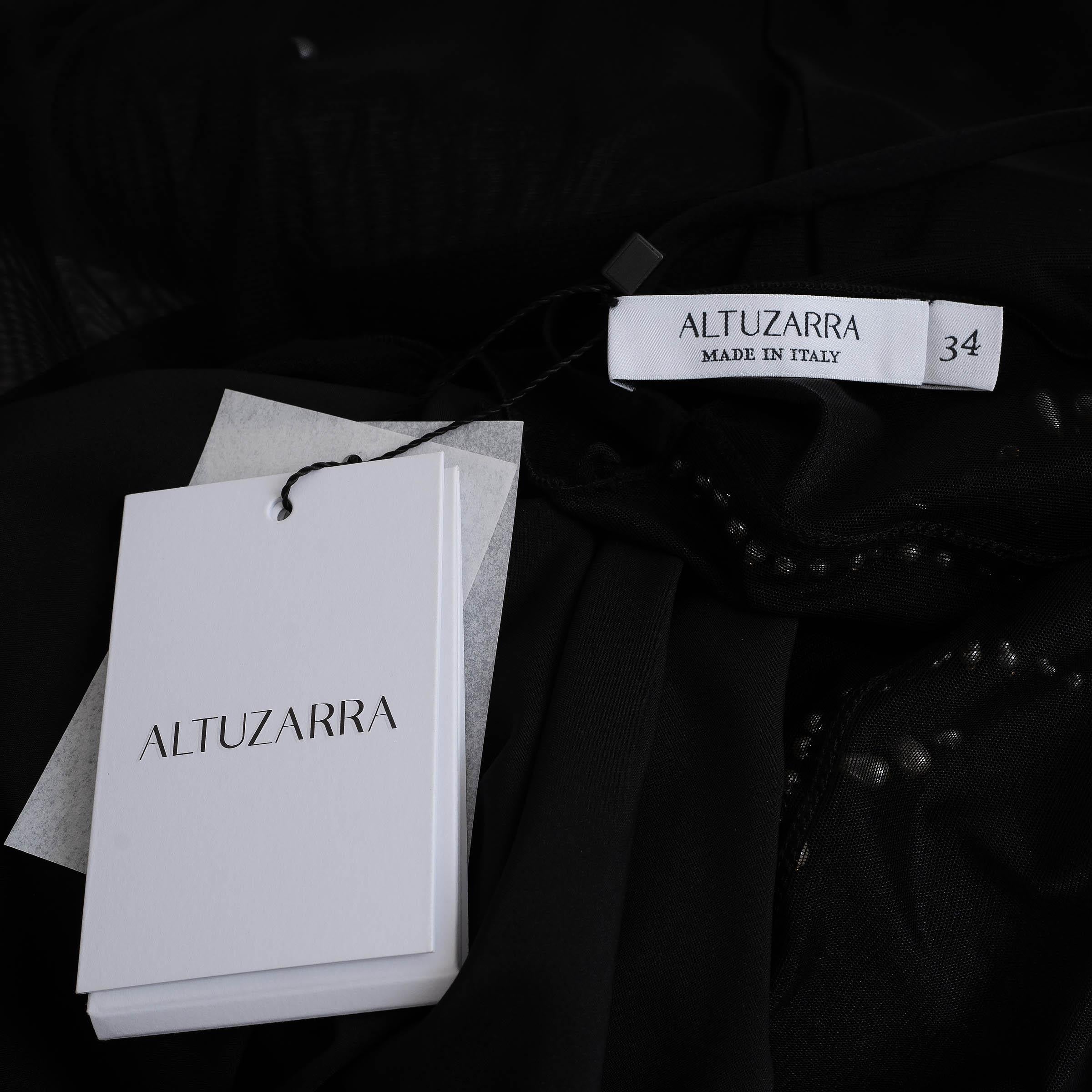 ALTUZARRA black silk 2015 GABRIELI PEARL MESH Dress 34 XS For Sale 2