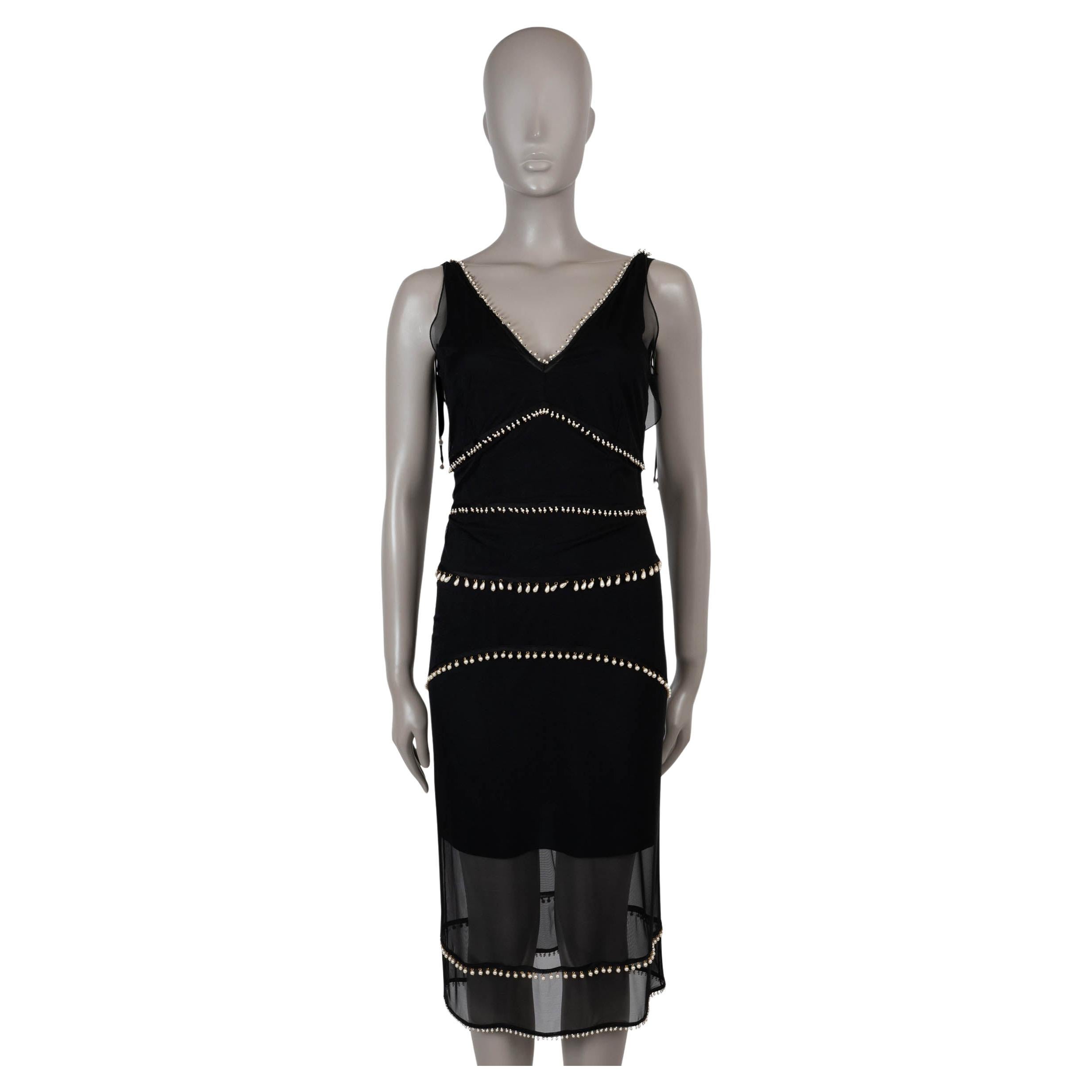 ALTUZARRA black silk 2015 GABRIELI PEARL MESH Dress 34 XS For Sale
