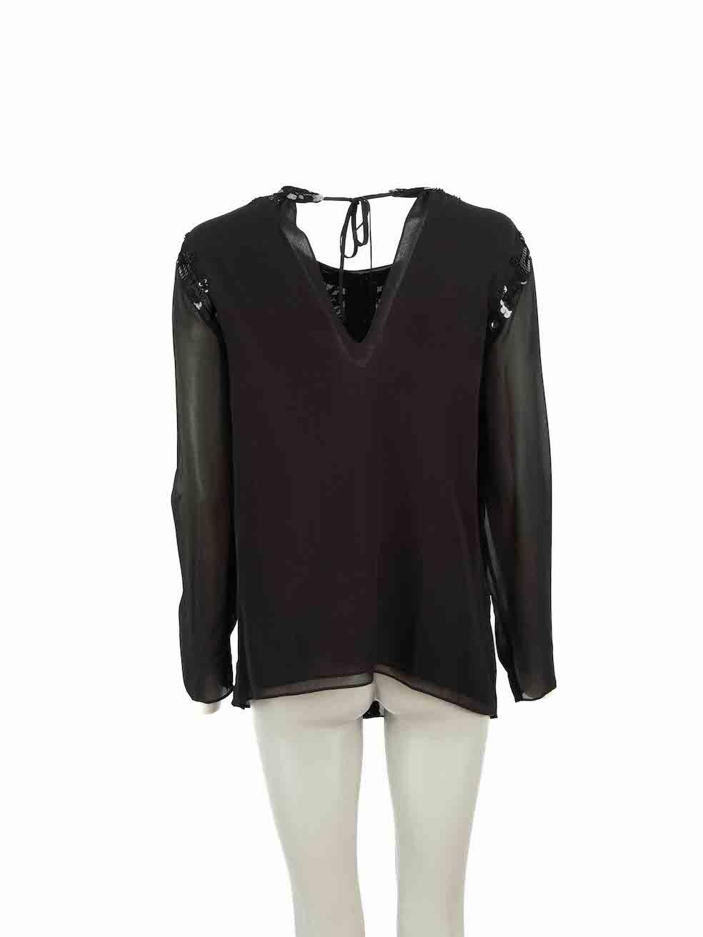Noir Altuzarra Black Silk Sequin Embellished Top Size M en vente