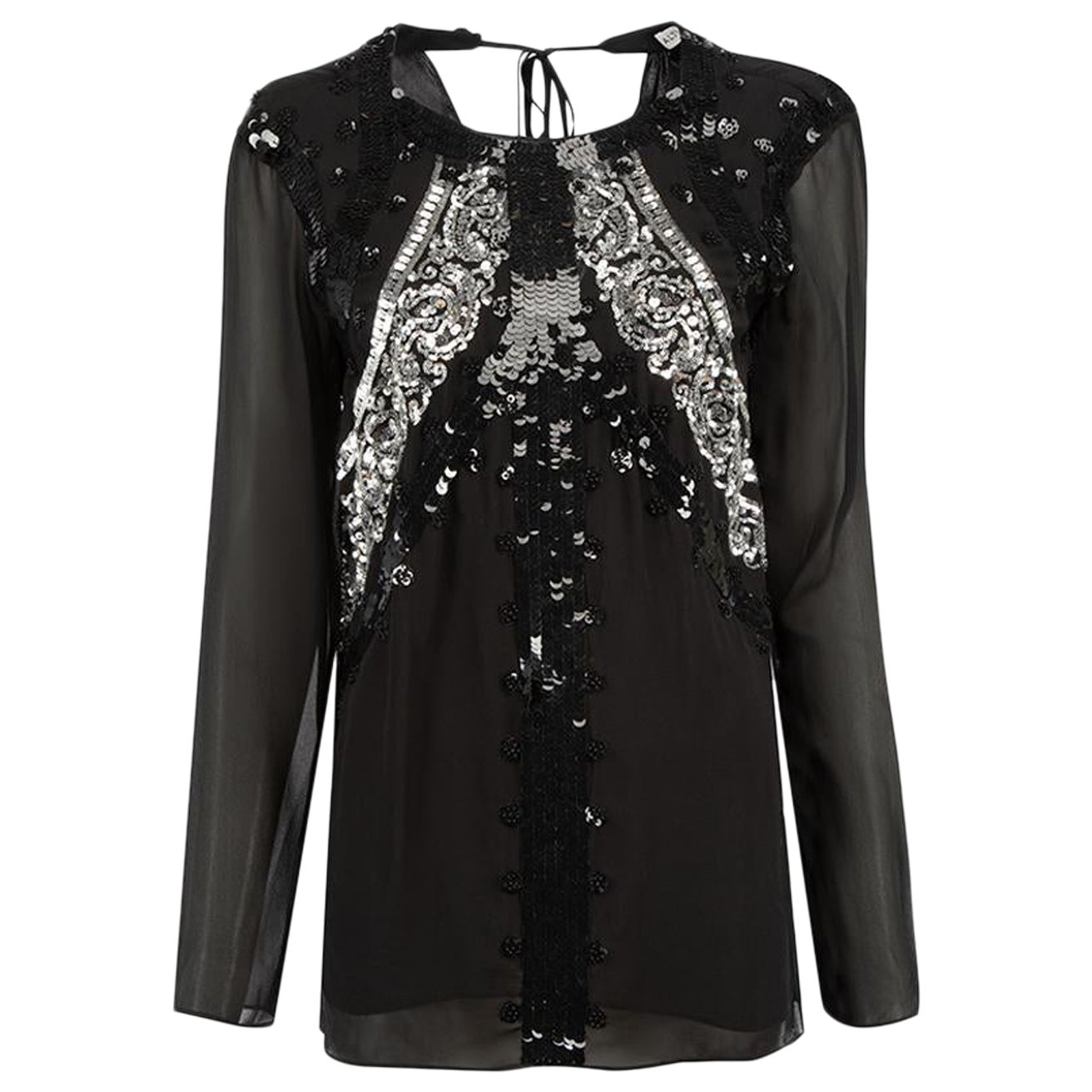 Altuzarra Top negro de seda con adornos de lentejuelas Talla M