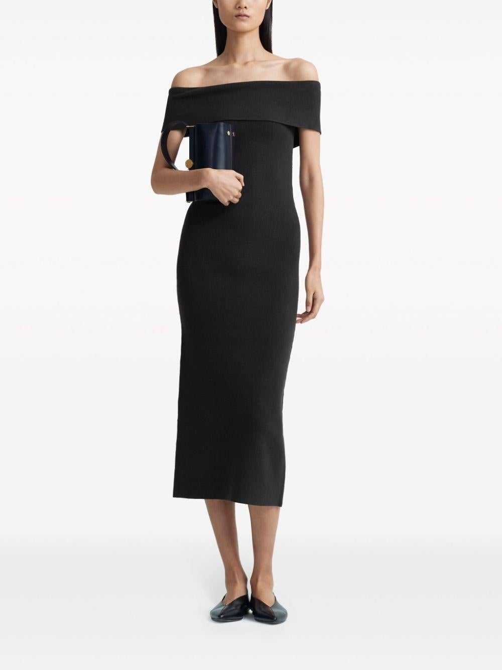 Altuzarra nero in viscosa 2024 MARCEAU OFF-SHOULDER MIDI Dress S in vendita 2