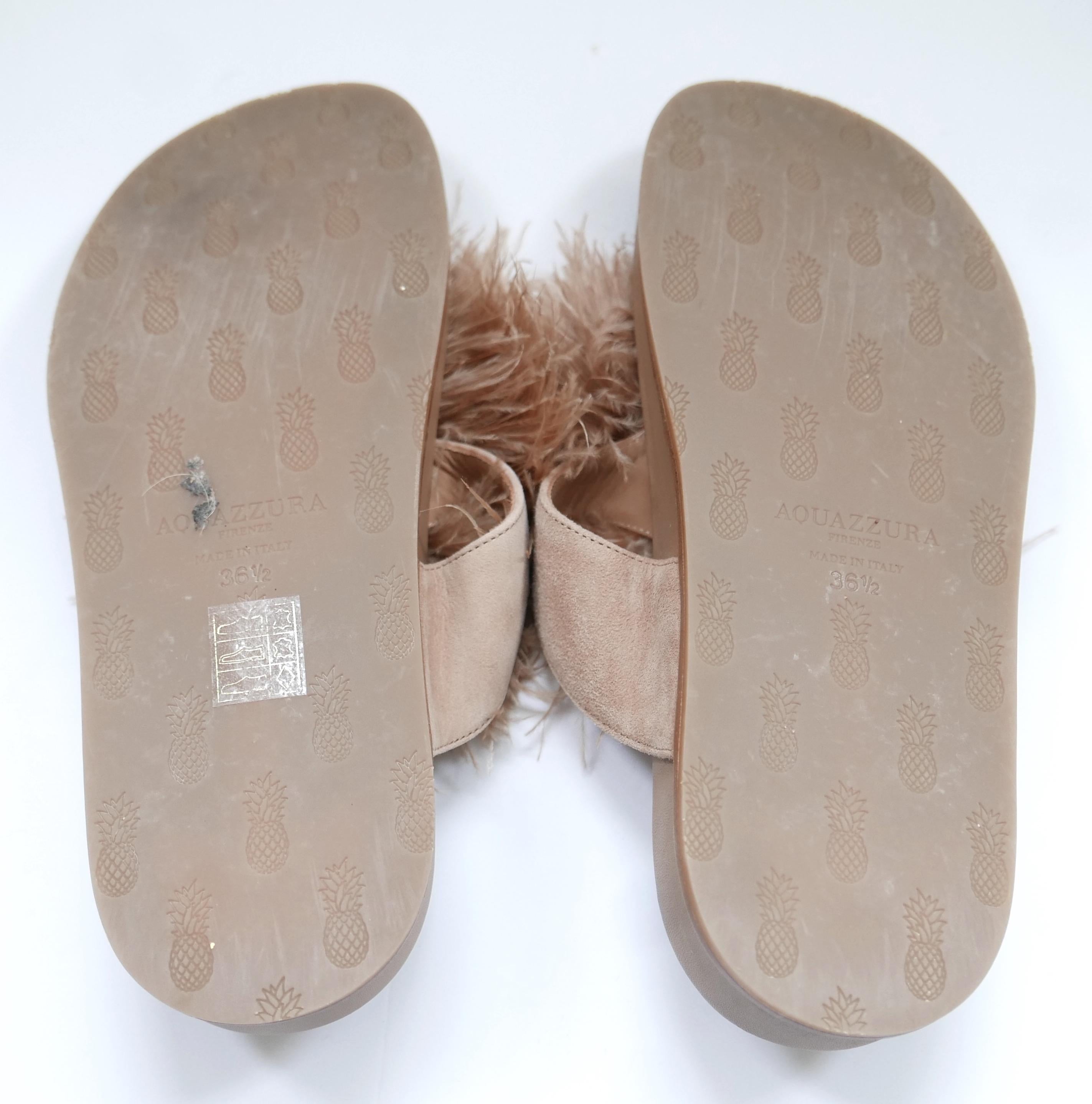 Women's Aquazzura Boudoir ostrich feather slides sandals For Sale