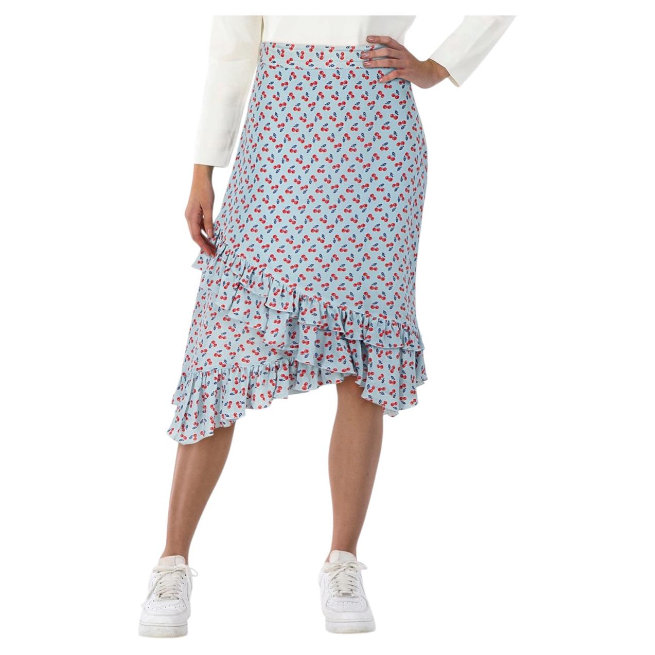 Altuzarra Cherry Print Ruffle Hem Midi Skirt Size M