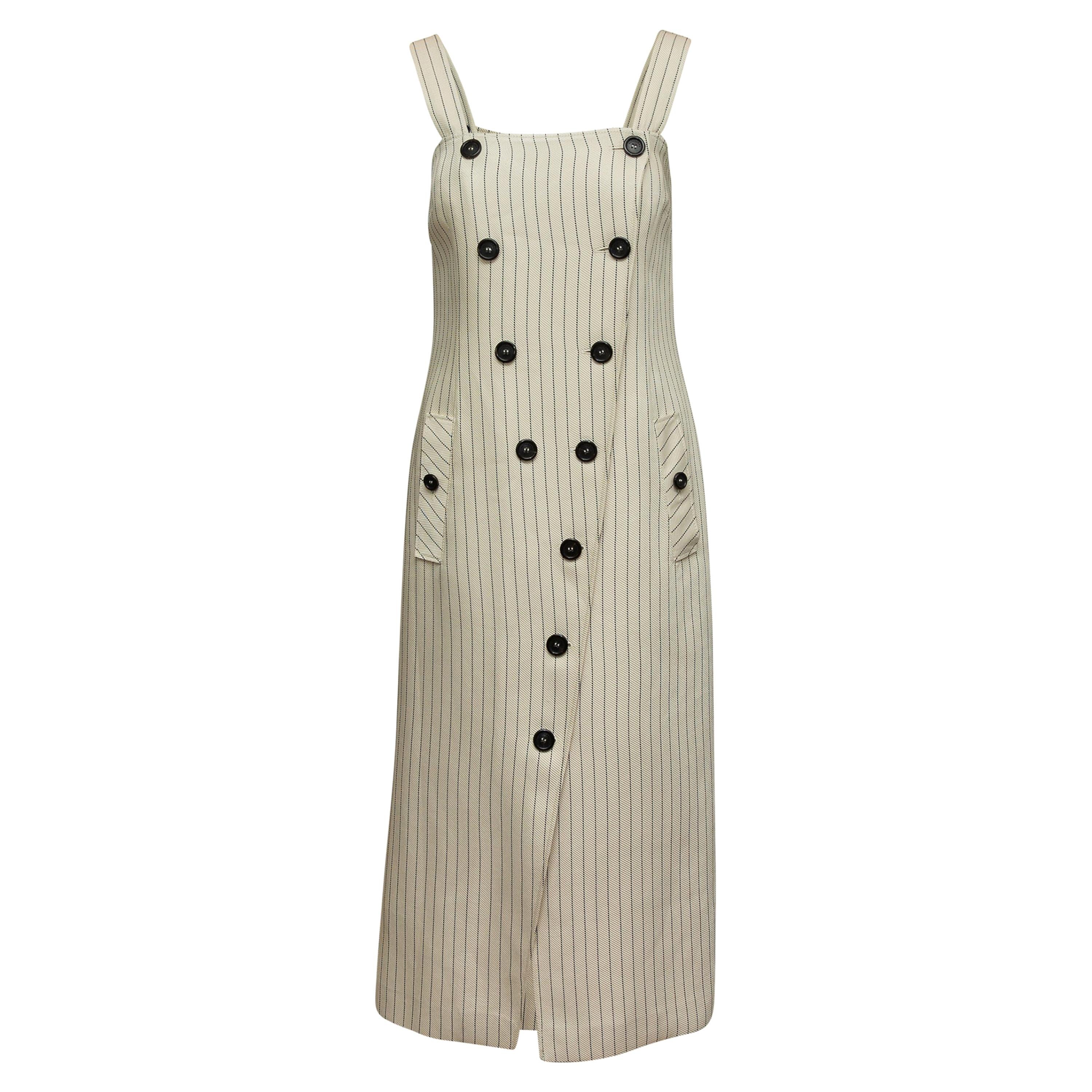 Altuzarra Cream & Black Sleeveless Pinstriped Dress