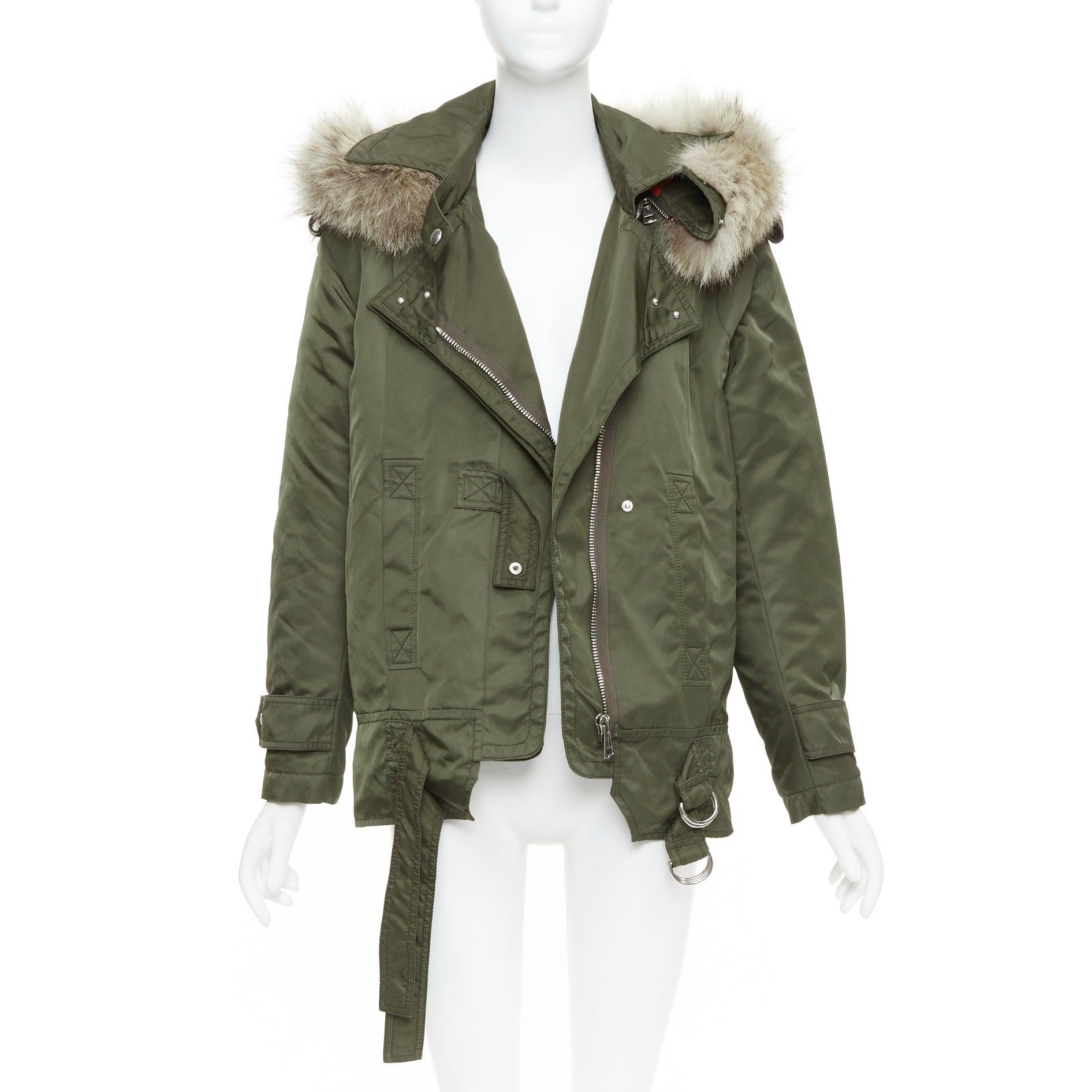 ALTUZARRA Parka utilitaria de Chipre con capucha ribeteada en piel y hebilla de nailon verde FR36 S Gris en venta