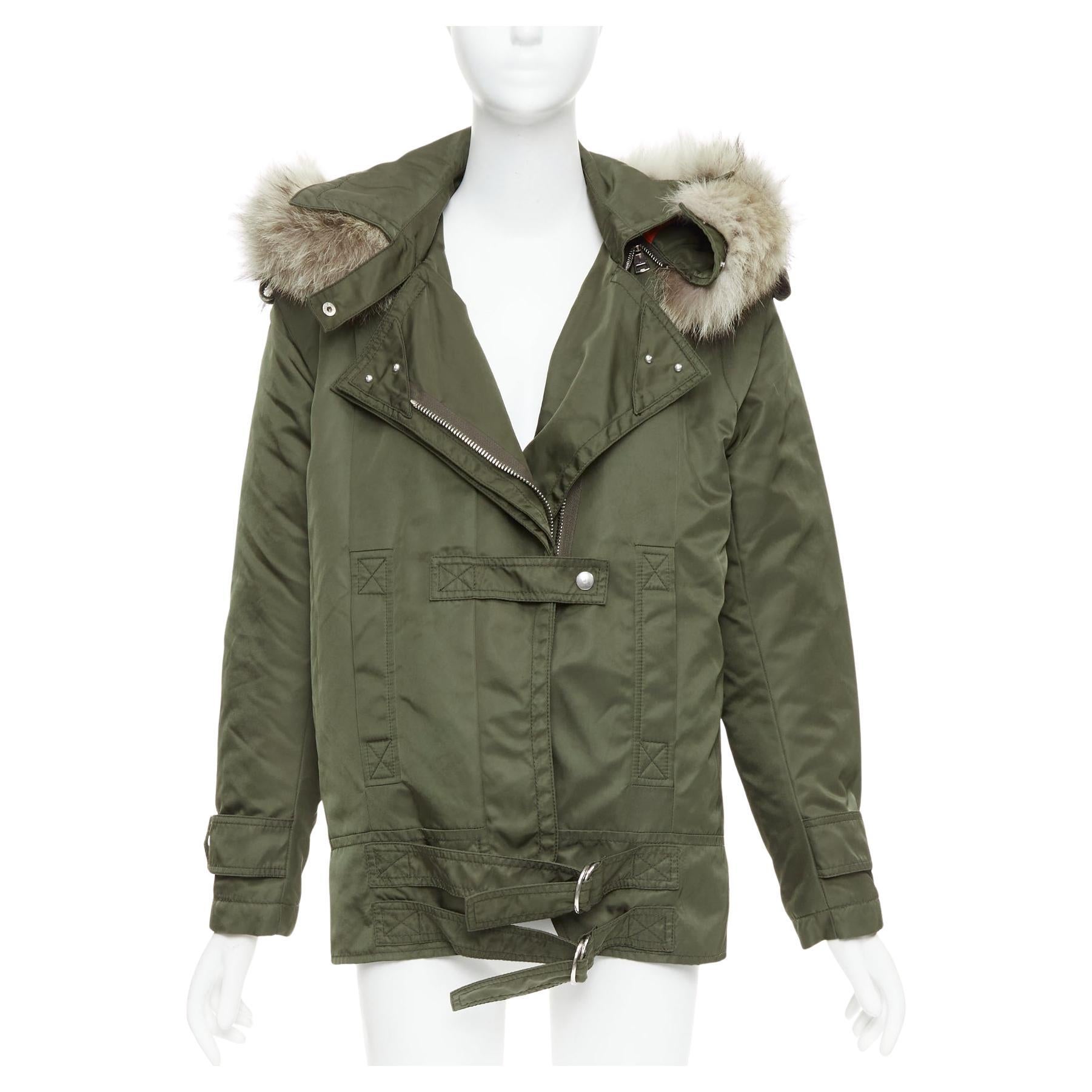 ALTUZARRA Cyprus fur trimmed hood green nylon buckled utility parka FR36 S