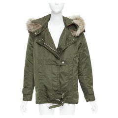 ALTUZARRA Cyprus fur trimmed hood green nylon buckled utility parka FR36 S