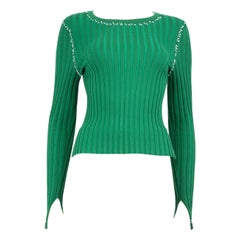 Altuzarra Green Stitch Detail Ribbed Knit Top Size M