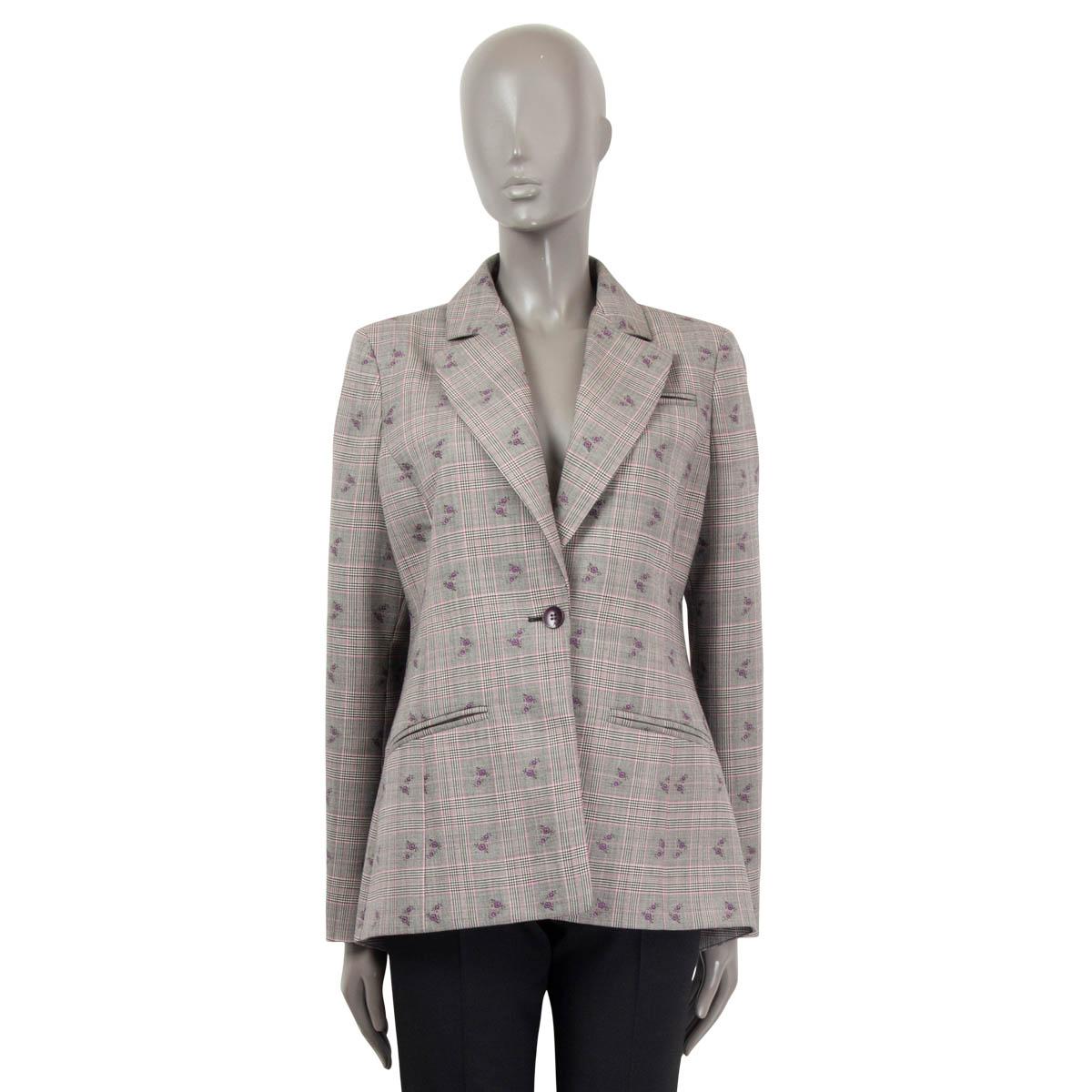 Gray ALTUZARRA grey wool FLORAL PRINCE OF WALES CHECK Blazer Jacket 42 M For Sale