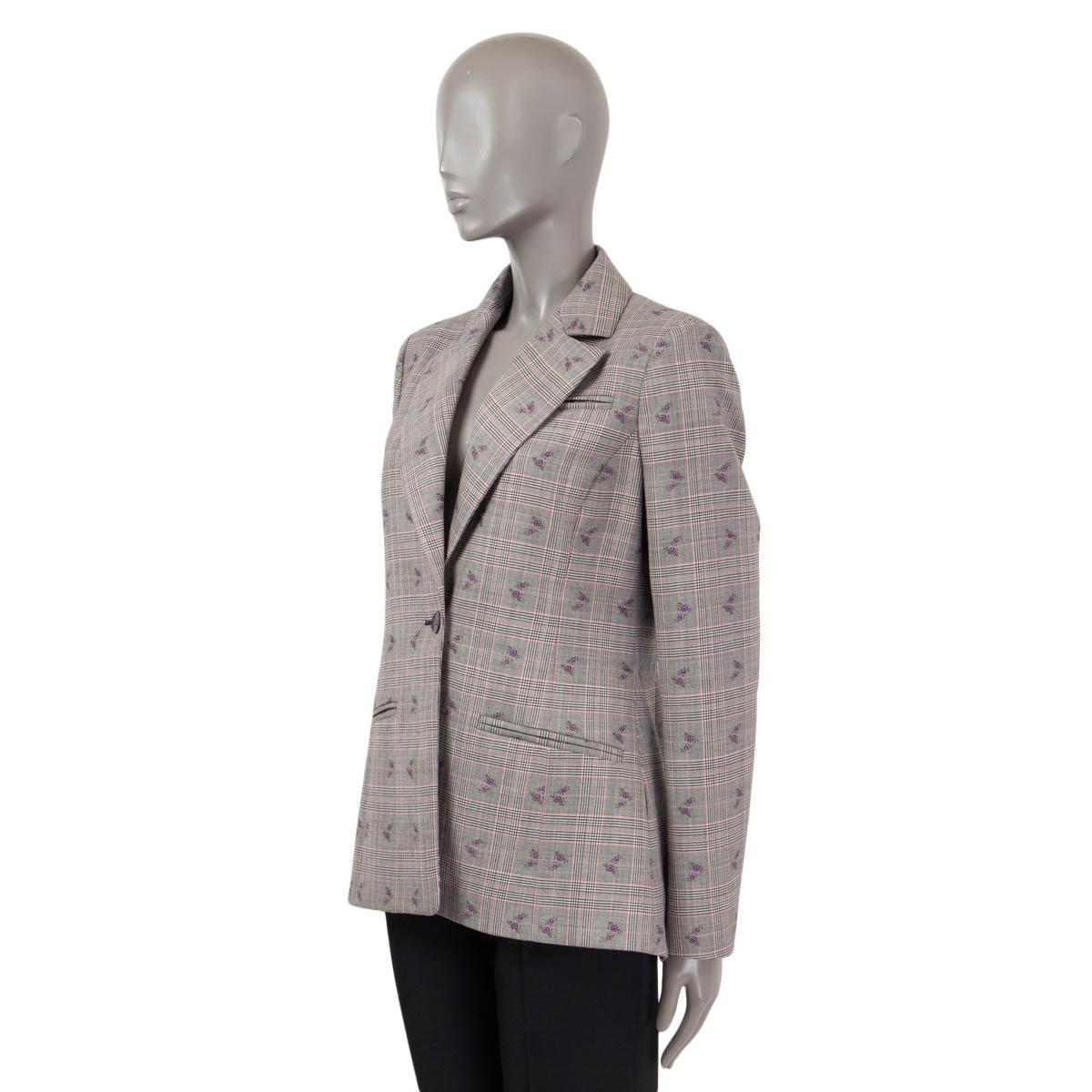 Women's ALTUZARRA grey wool FLORAL PRINCE OF WALES CHECK Blazer Jacket 42 M For Sale