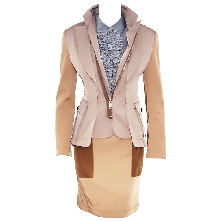 Altuzarra Khaki, Brown and Blue Jacket and Dress Ensemble 42 EU For ...