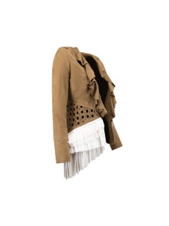 Altuzarra Khaki Suede Ruffles Trim Weave Panel Jacket Size XS