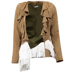 Altuzarra Chaqueta de ante caqui con panel de tejido de ribete de volantes Talla XS