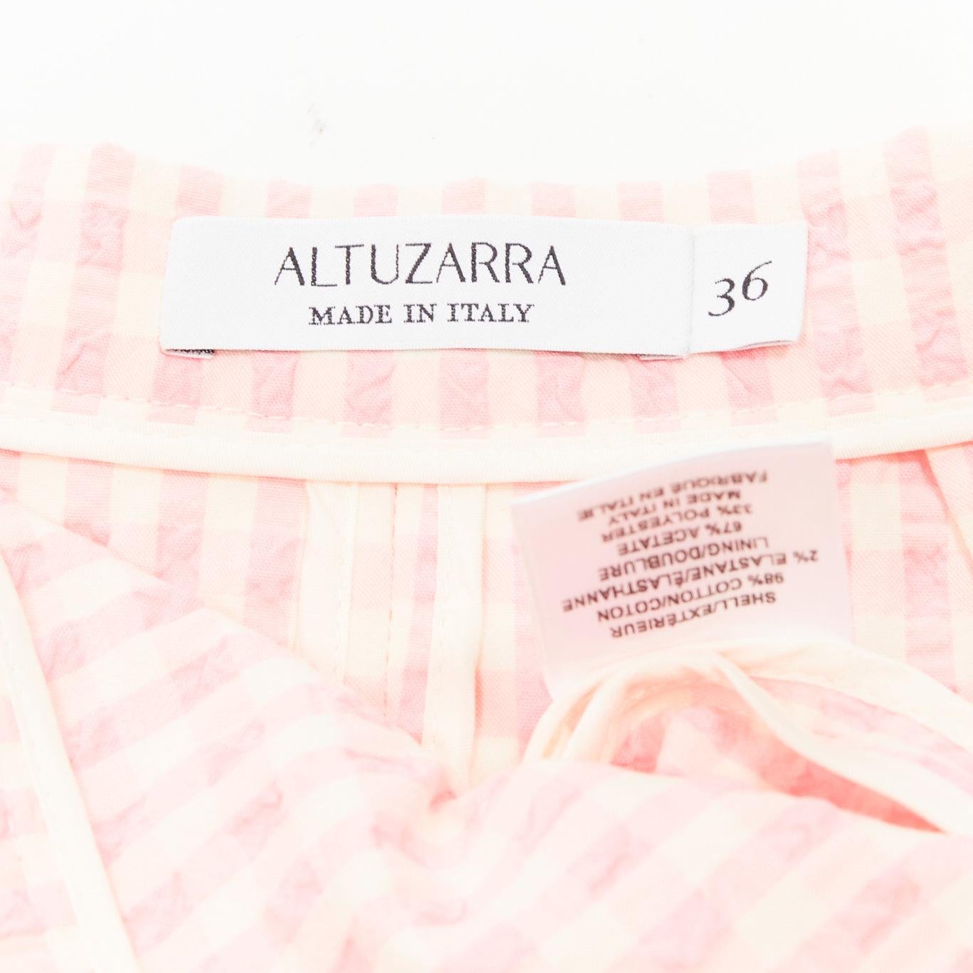 ALTUZARRA pink white gingham fabric button front midi pencil skirt FR36 S For Sale 4