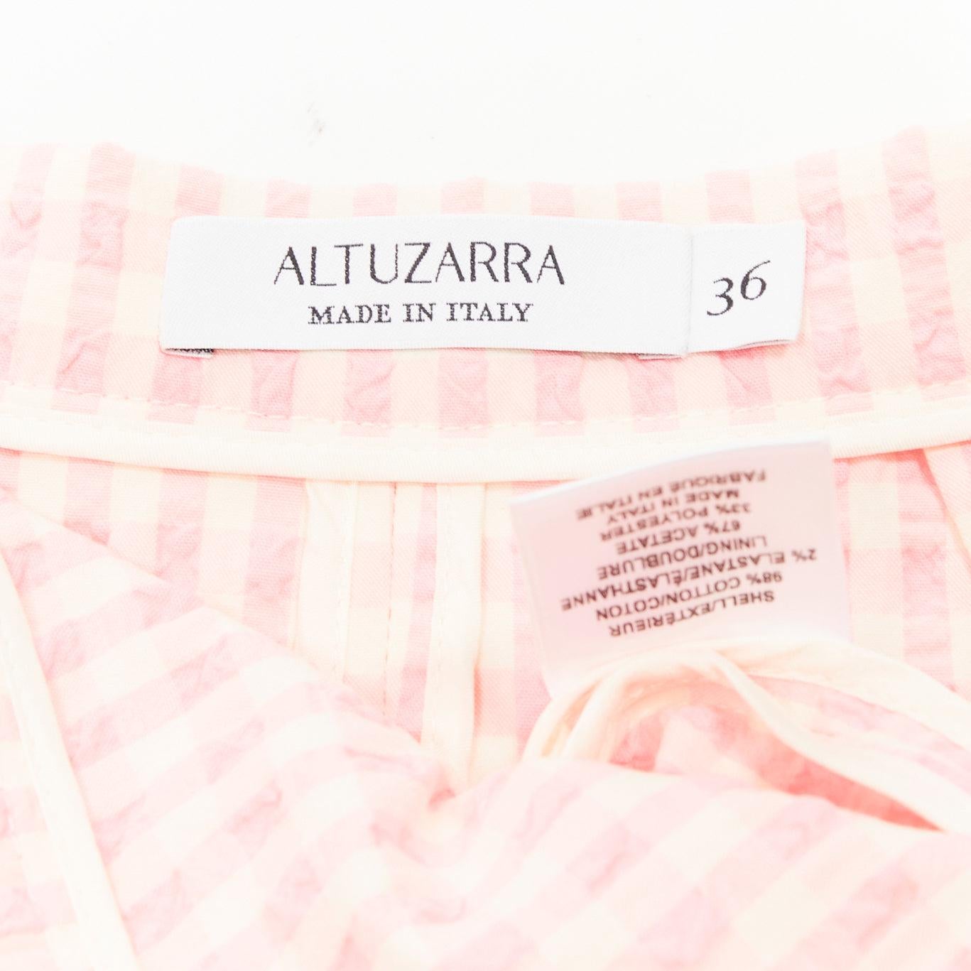 ALTUZARRA pink white gingham fabric button front midi pencil skirt FR36 S For Sale 3