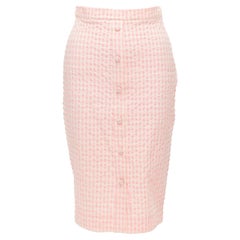 ALTUZARRA pink white gingham fabric button front midi pencil skirt FR36 S