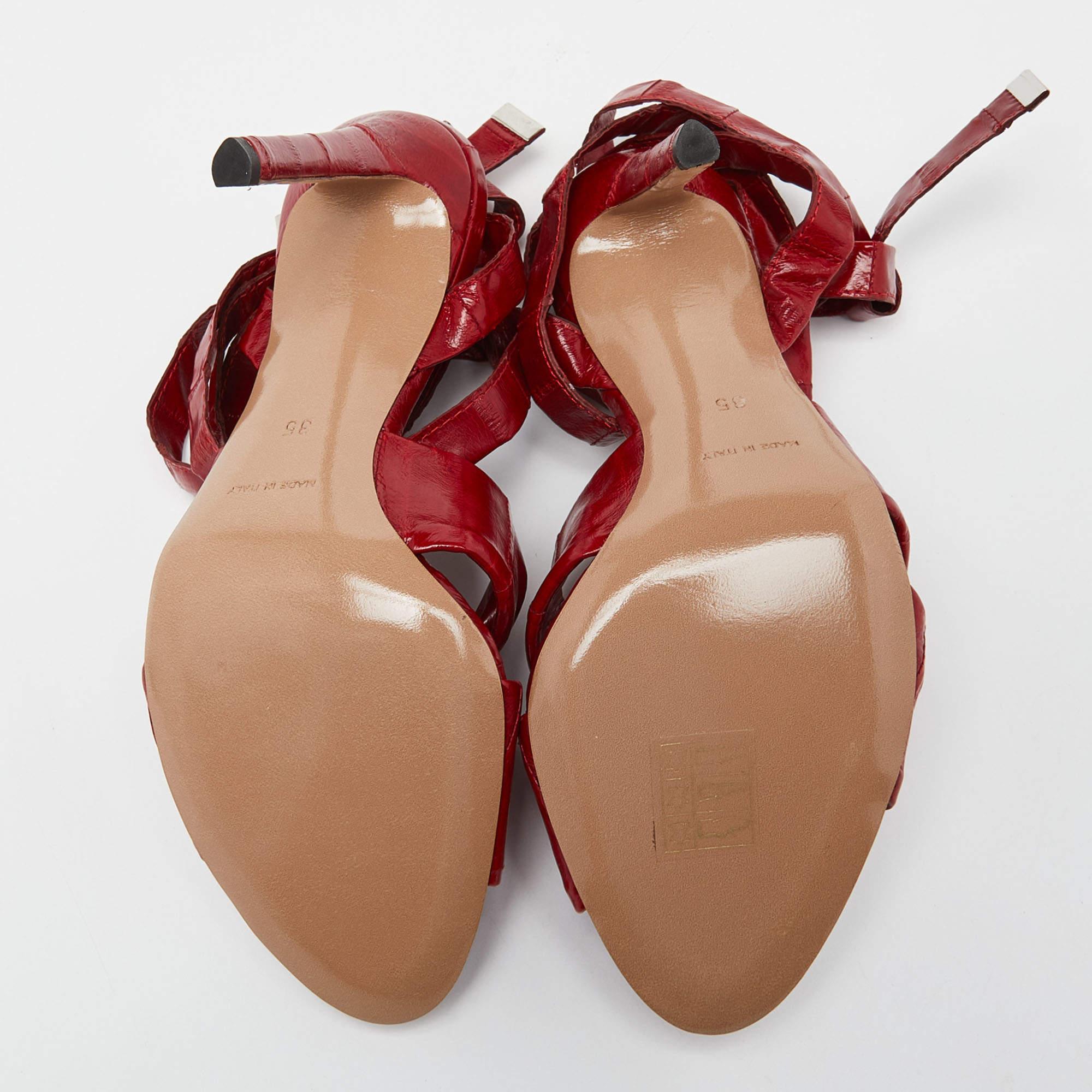 Altuzarra Red Eel Leather 'Zuni' Knotted Sandals Size 35 For Sale 3