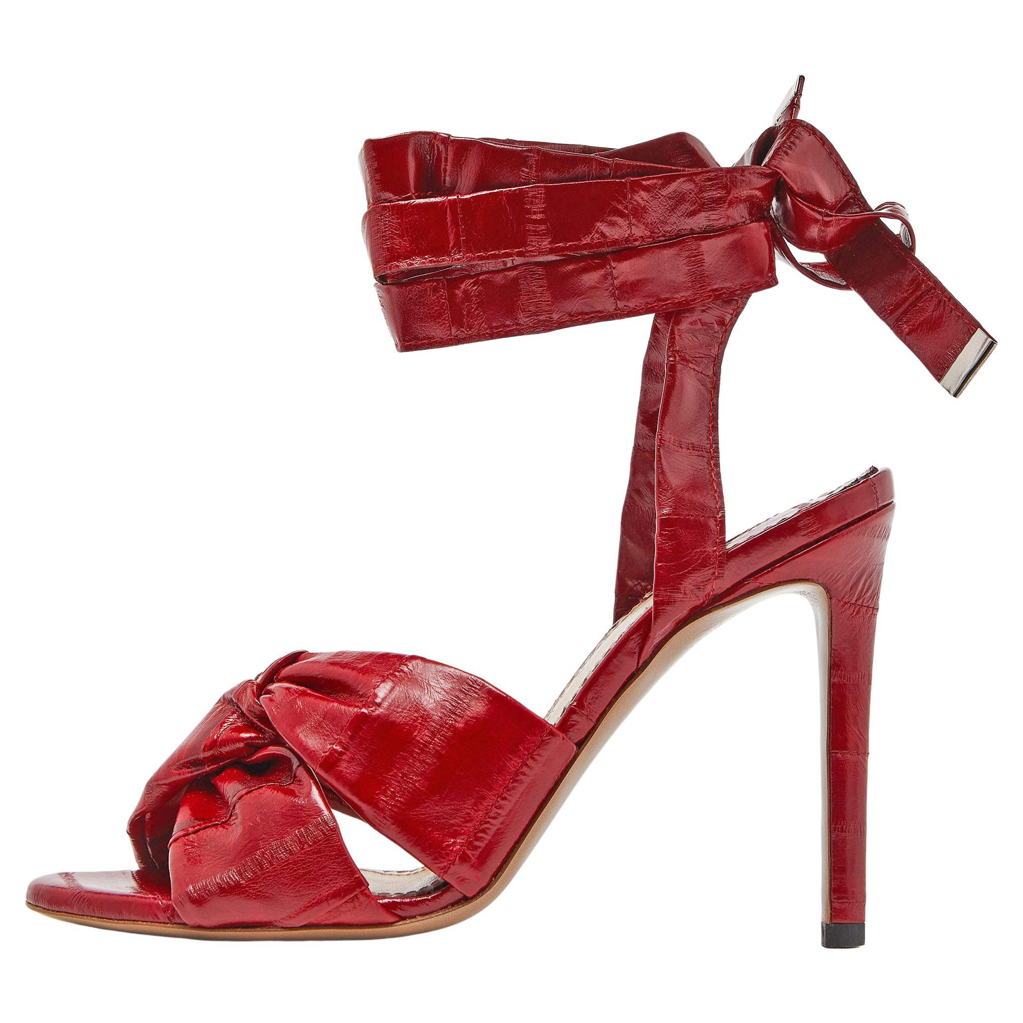 Altuzarra Red Eel Leather 'Zuni' Knotted Sandals Size 35 For Sale